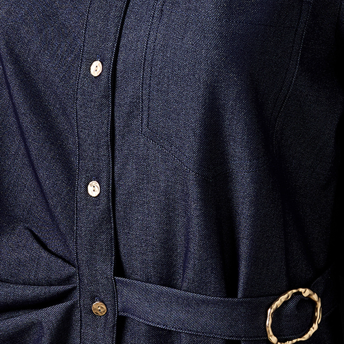 Splash Denim Midi Shirt Dress with Buckle Accent-women-clothing-dresses-image-7