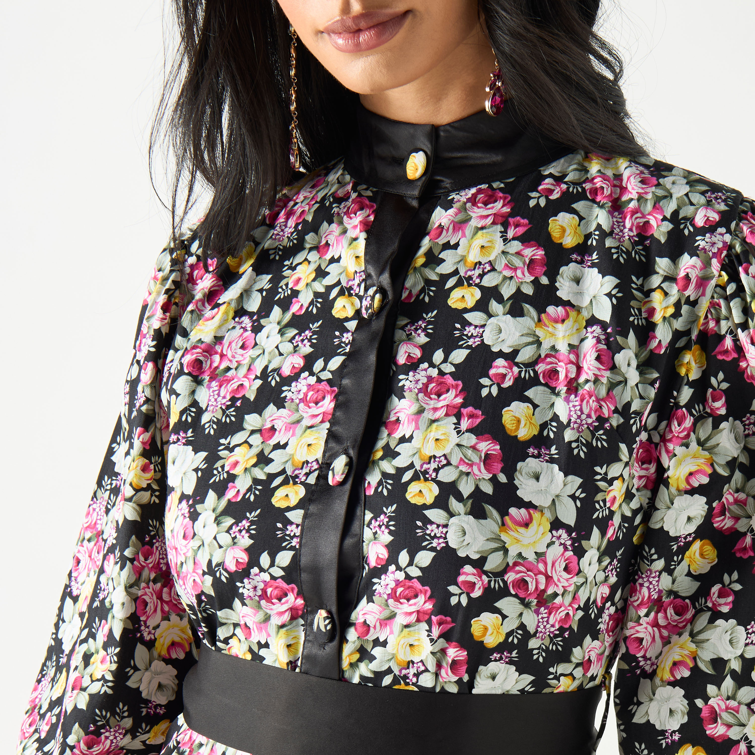 فستان ميدي إيه لاين بحزام ربط وطبعات زهرية من جولدن أبل-women-clothing-dresses-image-4