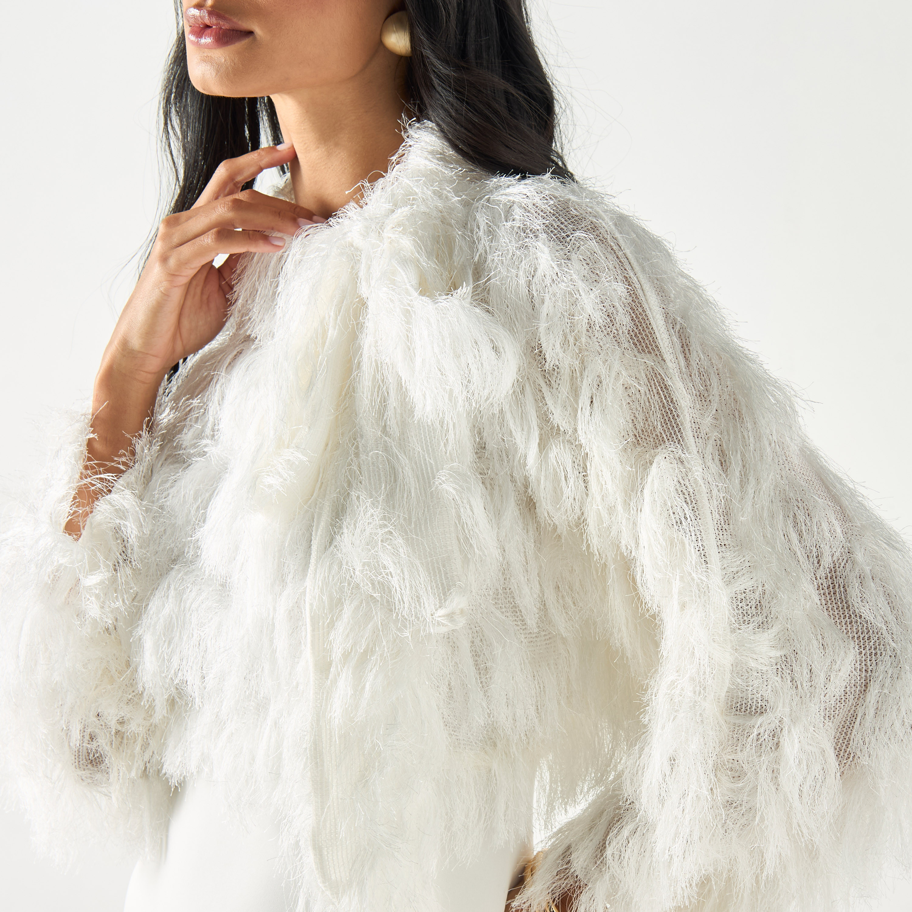 Plush Detail High Neck Dress with Slit-women-clothing-dresses-image-4