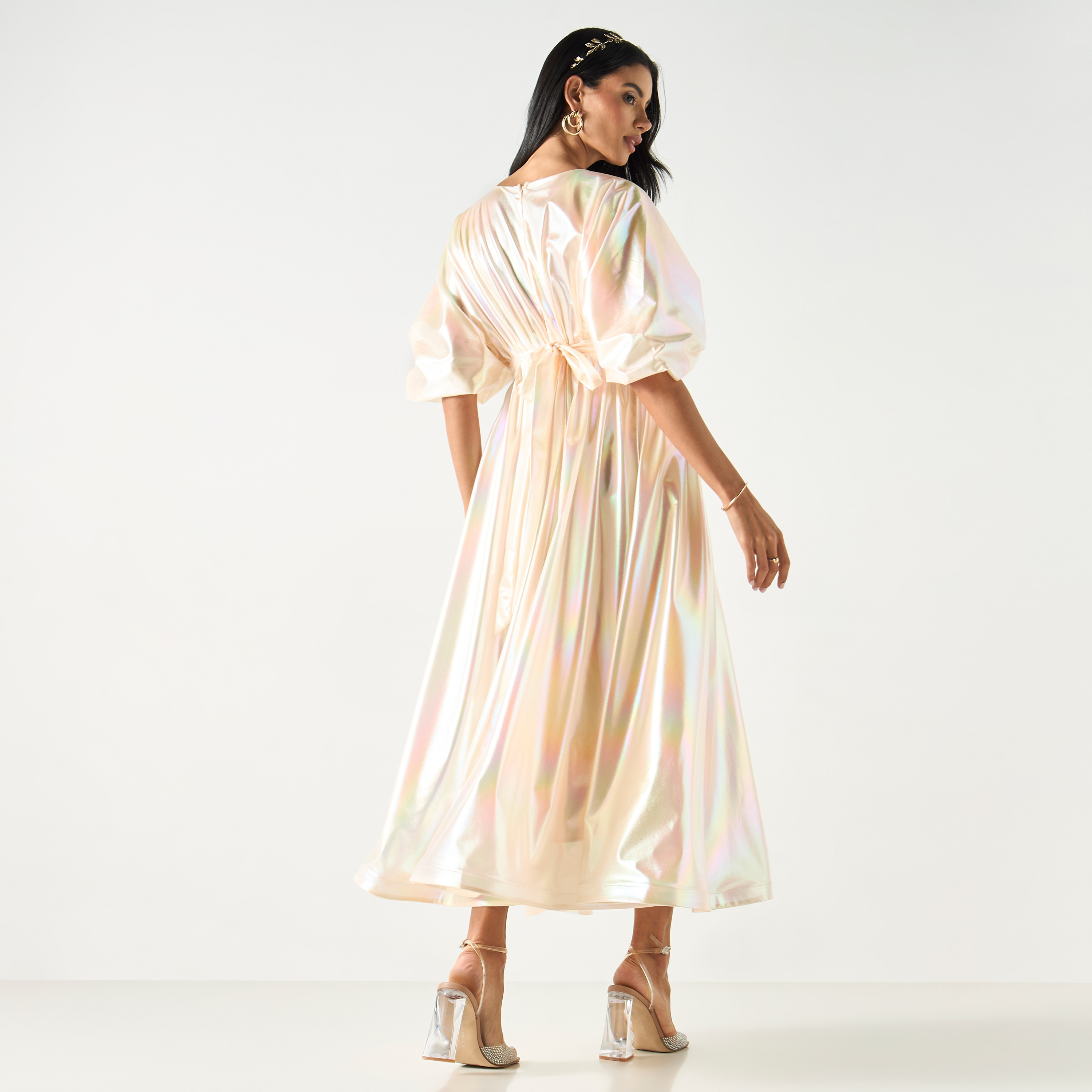 Golden Apple Kimono Sleeves Dress with Floral Applique and Tie-Up Belt-women-clothing-dresses-image-15