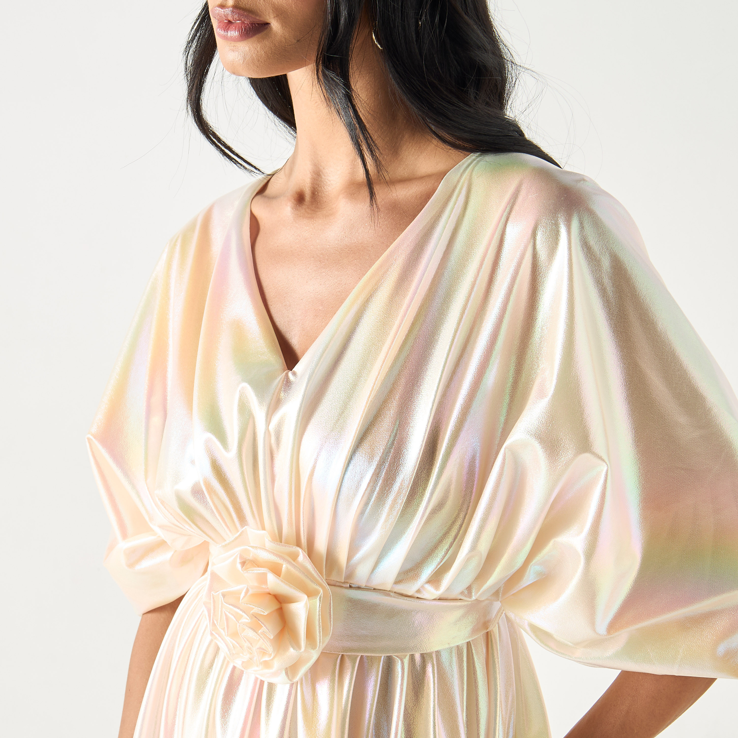 Golden Apple Kimono Sleeves Dress with Floral Applique and Tie-Up Belt-women-clothing-dresses-image-16
