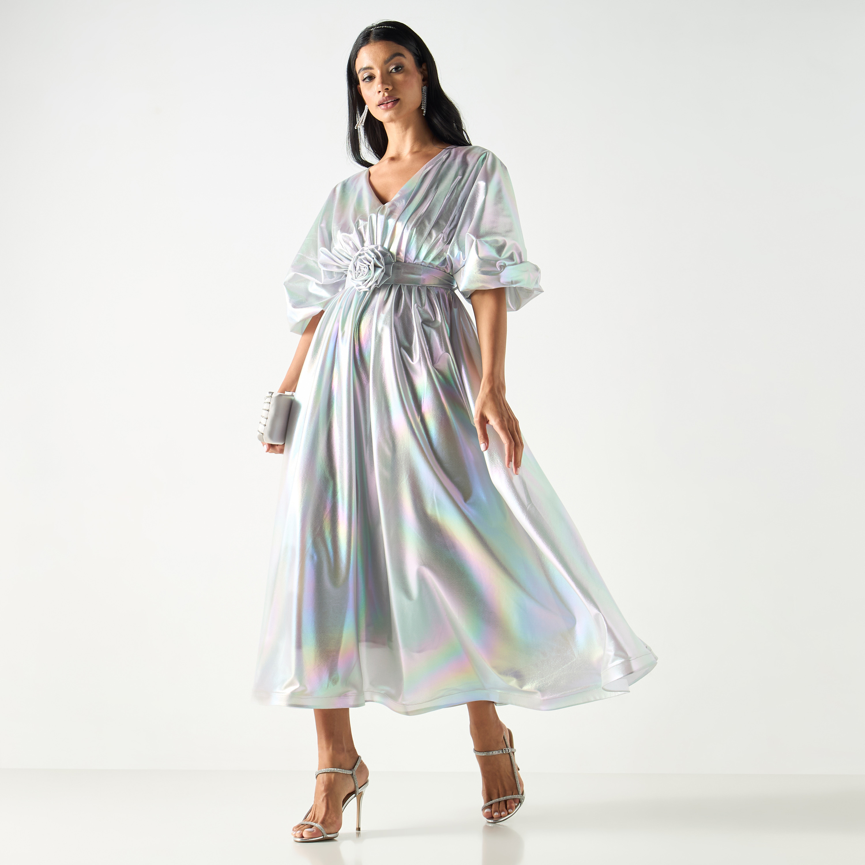 Golden Apple Kimono Sleeves Dress with Floral Applique and Tie-Up Belt-women-clothing-dresses-image-17