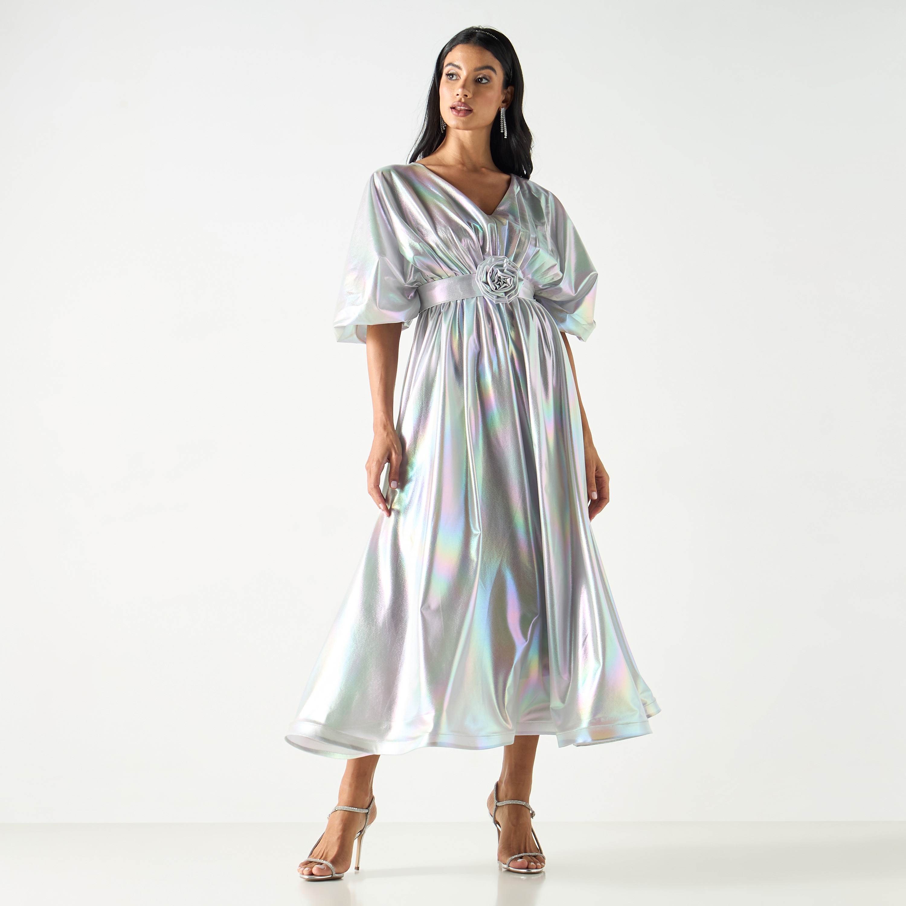 Golden Apple Kimono Sleeves Dress with Floral Applique and Tie-Up Belt-women-clothing-dresses-image-18