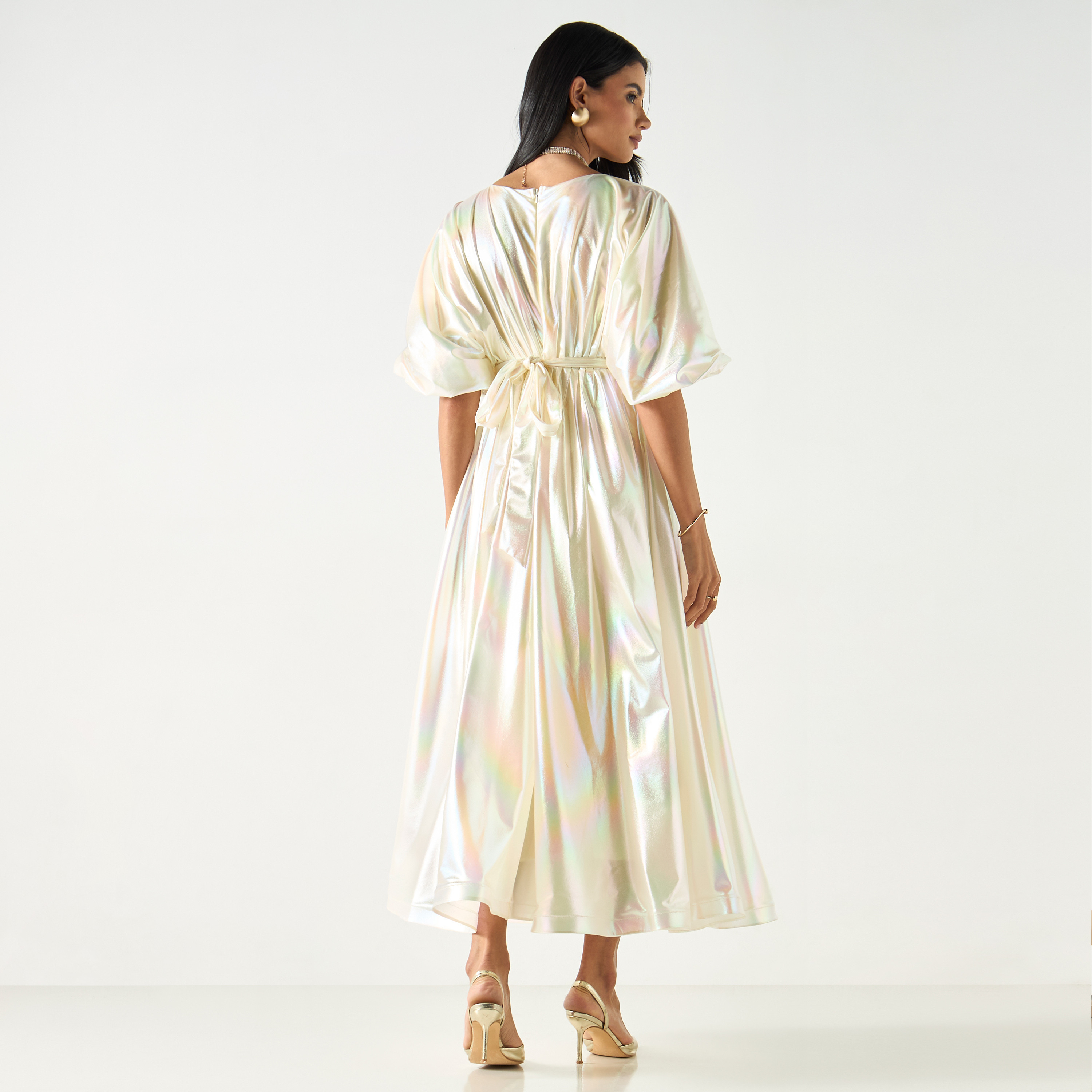 Golden Apple Kimono Sleeves Dress with Floral Applique and Tie-Up Belt-women-clothing-dresses-image-7