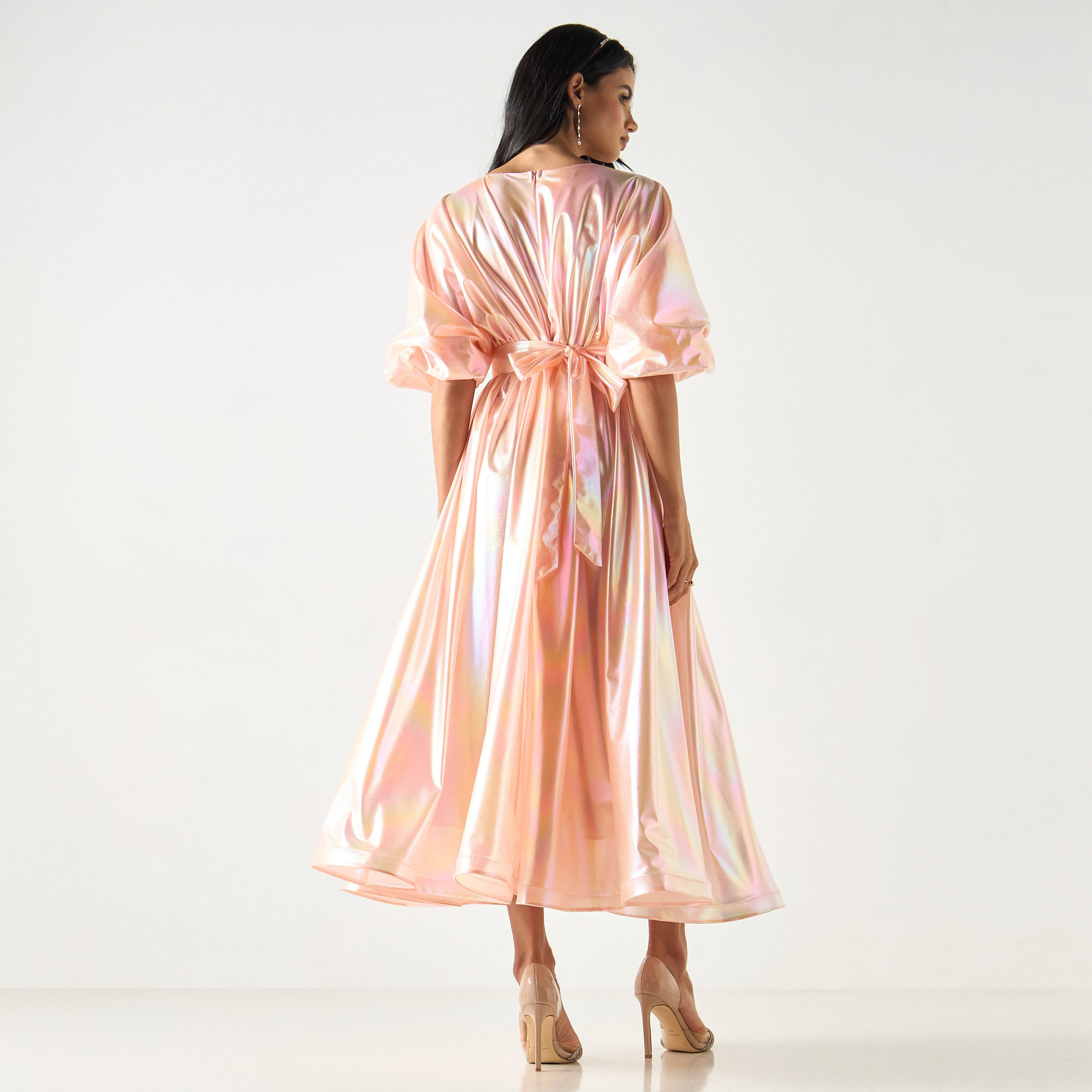Golden Apple Kimono Sleeves Dress with Floral Applique and Tie-Up Belt-women-clothing-dresses-image-3