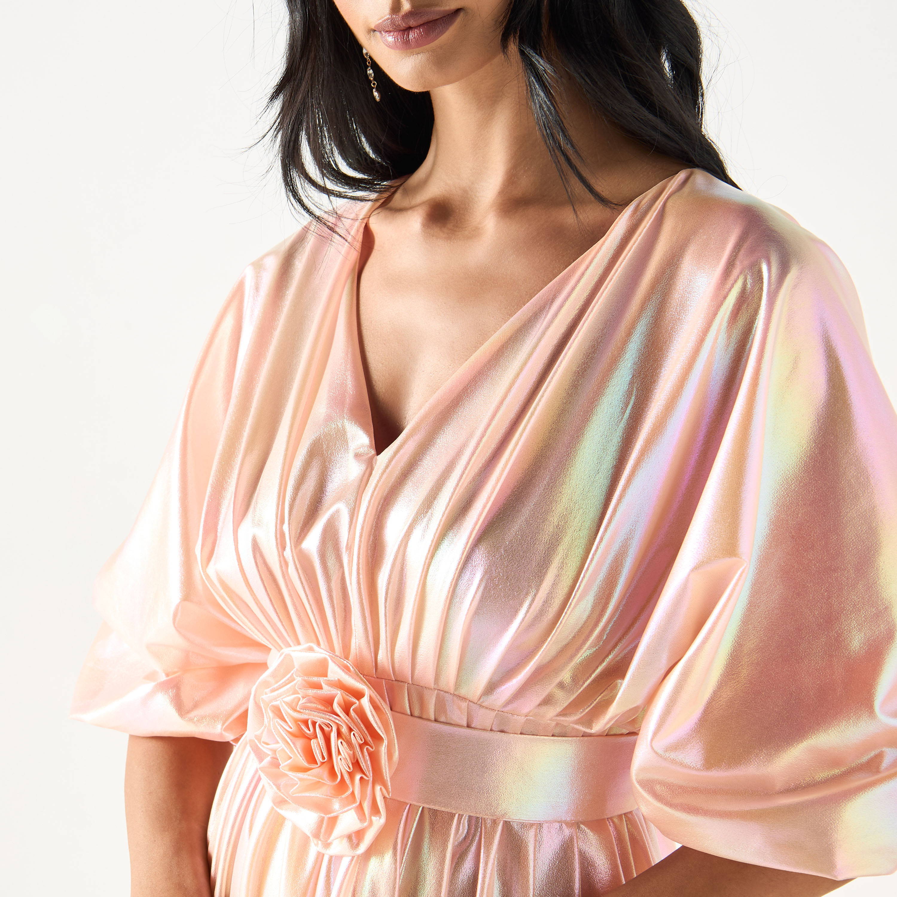 Golden Apple Kimono Sleeves Dress with Floral Applique and Tie-Up Belt-women-clothing-dresses-image-4