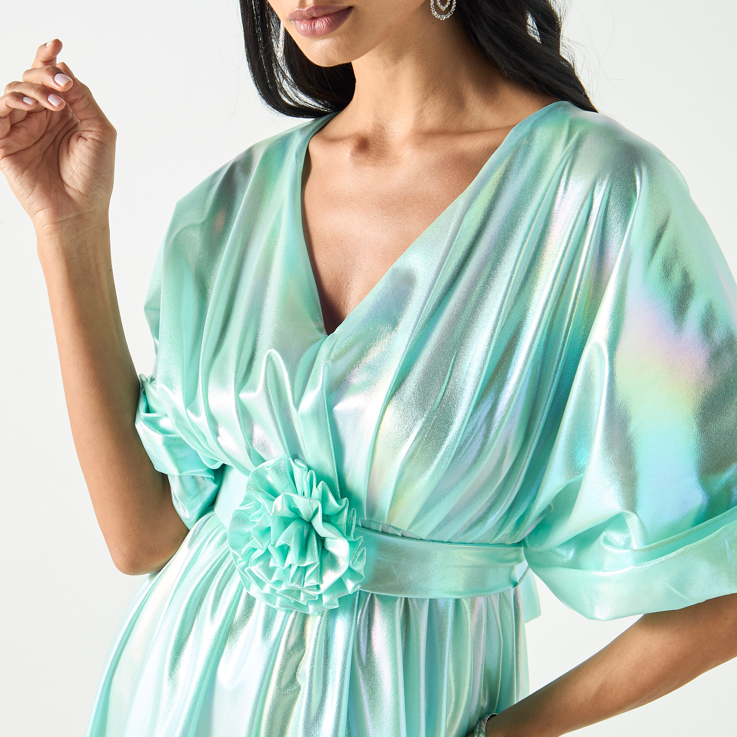 Golden Apple Kimono Sleeves Dress with Floral Applique and Tie-Up Belt-women-clothing-dresses-image-24