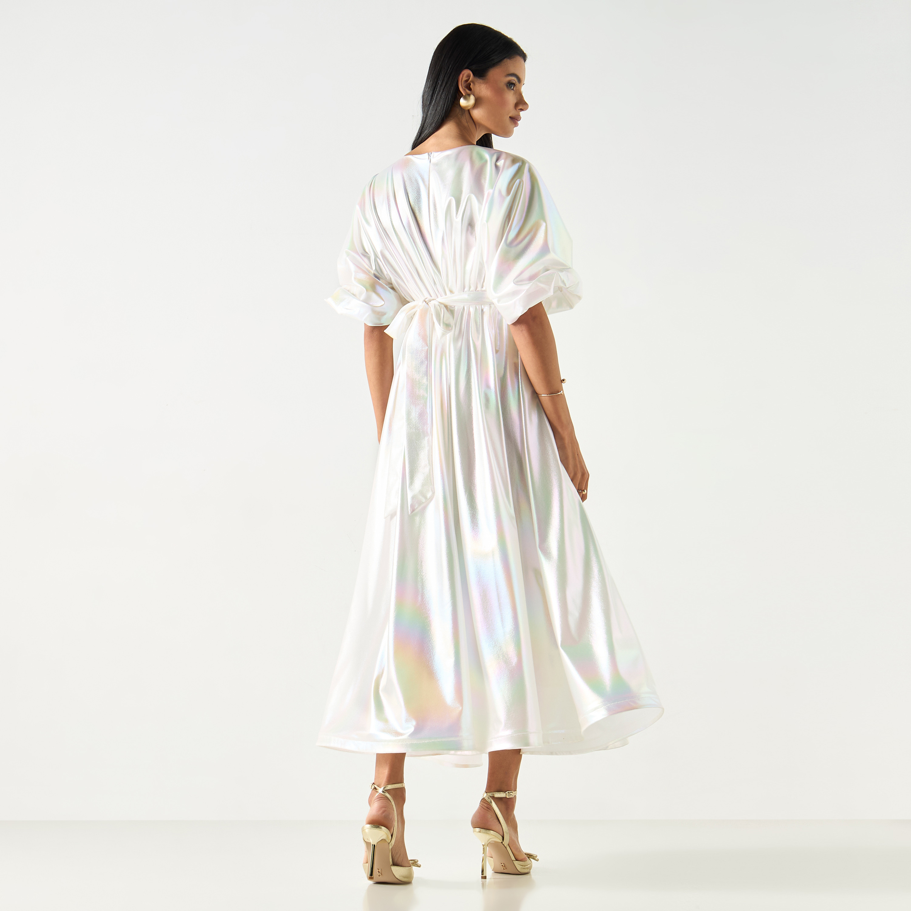 Golden Apple Kimono Sleeves Dress with Floral Applique and Tie-Up Belt-women-clothing-dresses-image-11