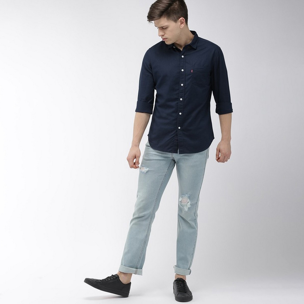 Levi's Men Navy Blue Solid Long Sleeves Shirt-men-clothing-shirts-image-7