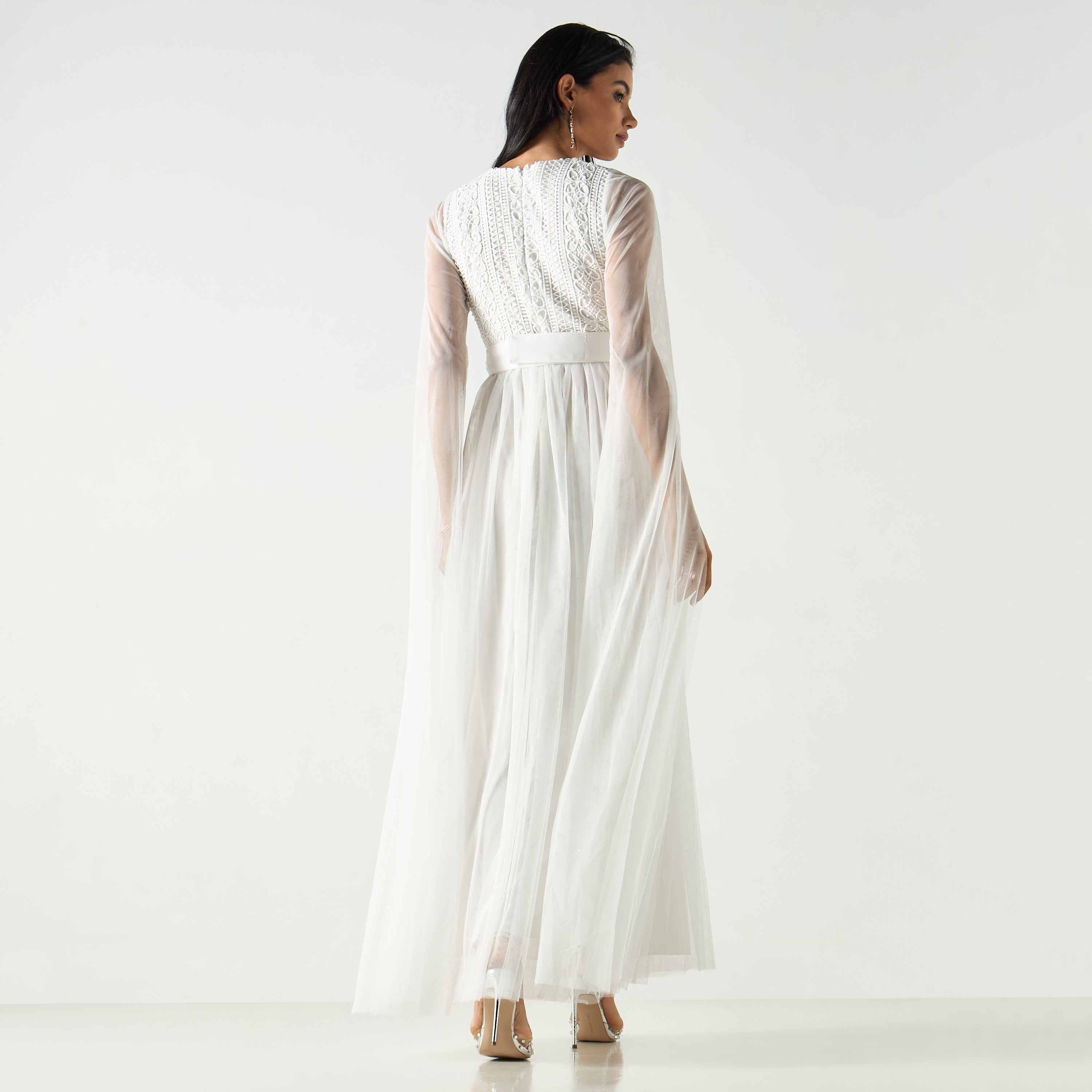 Buy Women s Embroidered Maxi Dress with Lace Detail and Cape Sleeves Online Centrepoint UAE