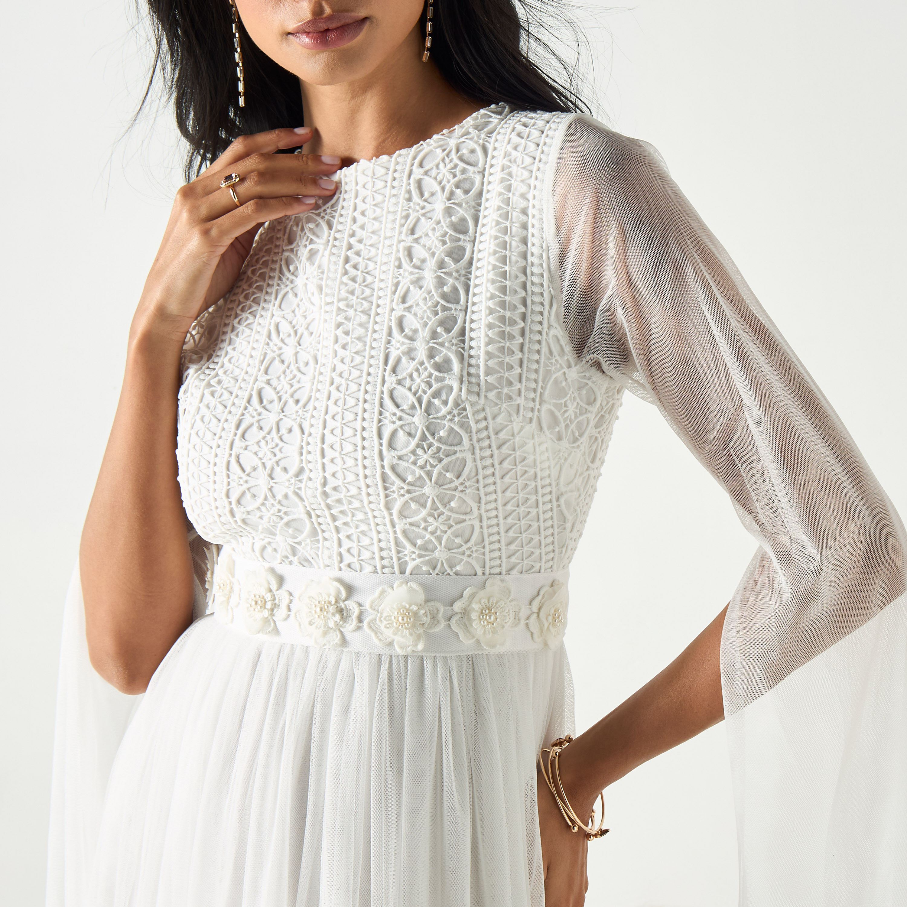 Buy Women s Embroidered Maxi Dress with Lace Detail and Cape Sleeves Online Centrepoint UAE