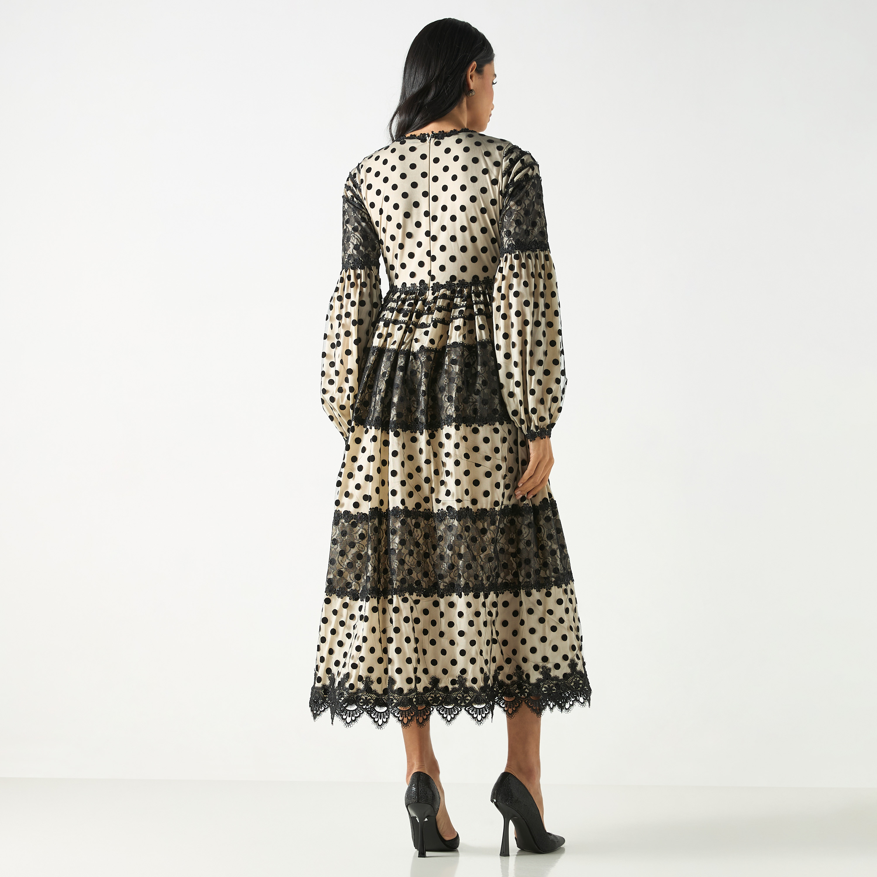 All-Over Polka Dot Midi Dress with Long Sleeves and Lace Inserts-women-clothing-dresses-image-3