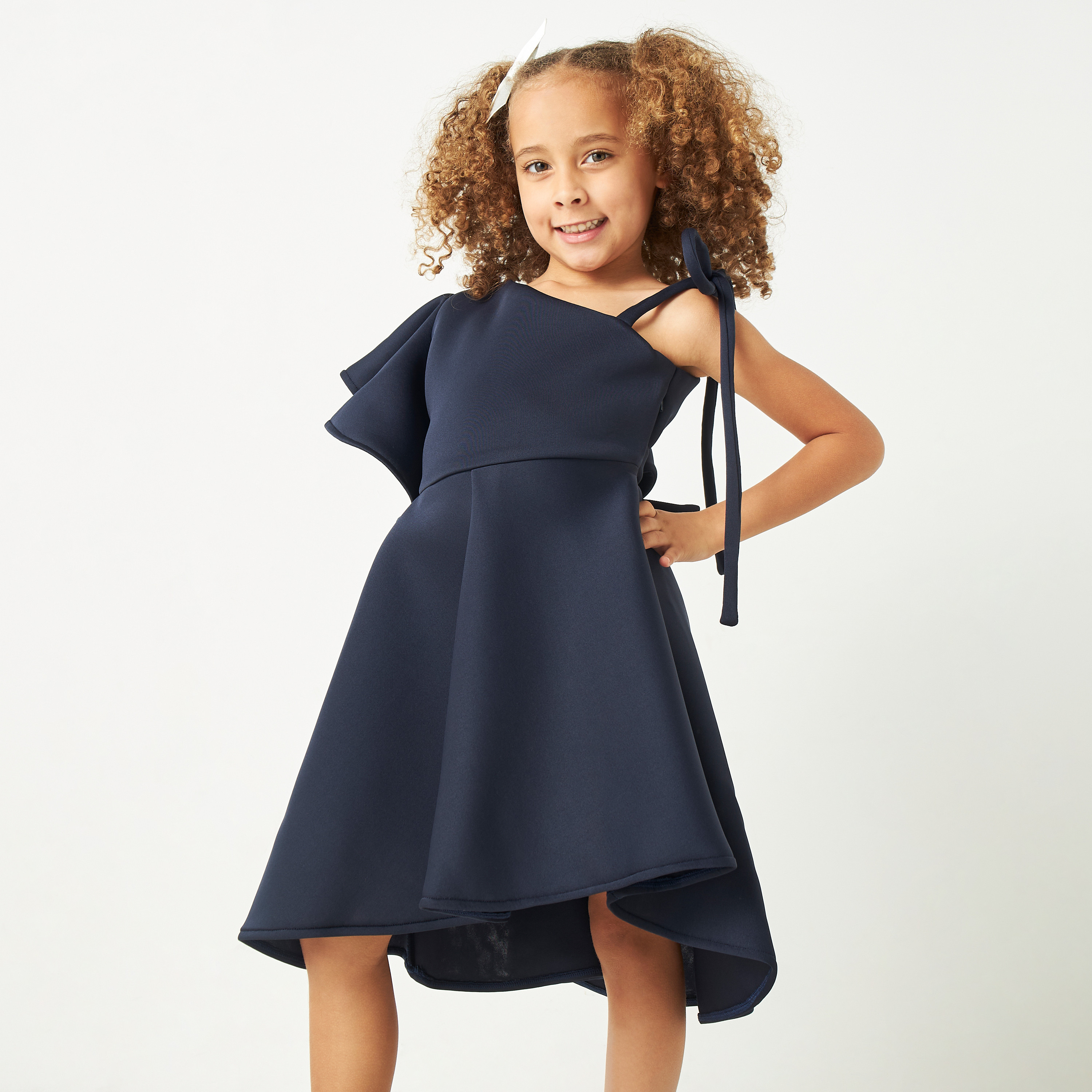 Little Golden Apple Solid One Shoulder Dress with Tie-Up Detail-girls-clothing-dressesandjumpsuits-image-1