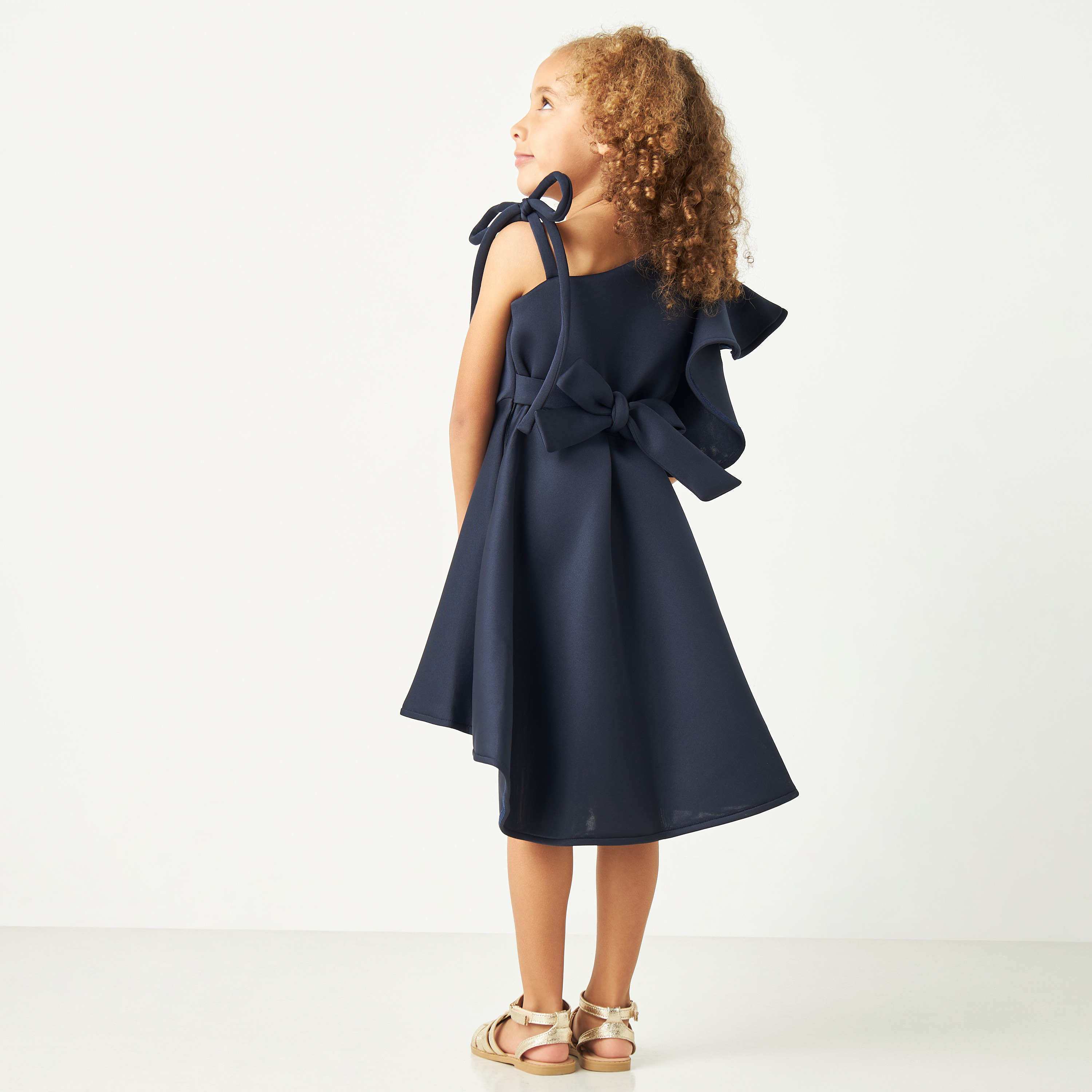 Little Golden Apple Solid One Shoulder Dress with Tie-Up Detail-girls-clothing-dressesandjumpsuits-image-3