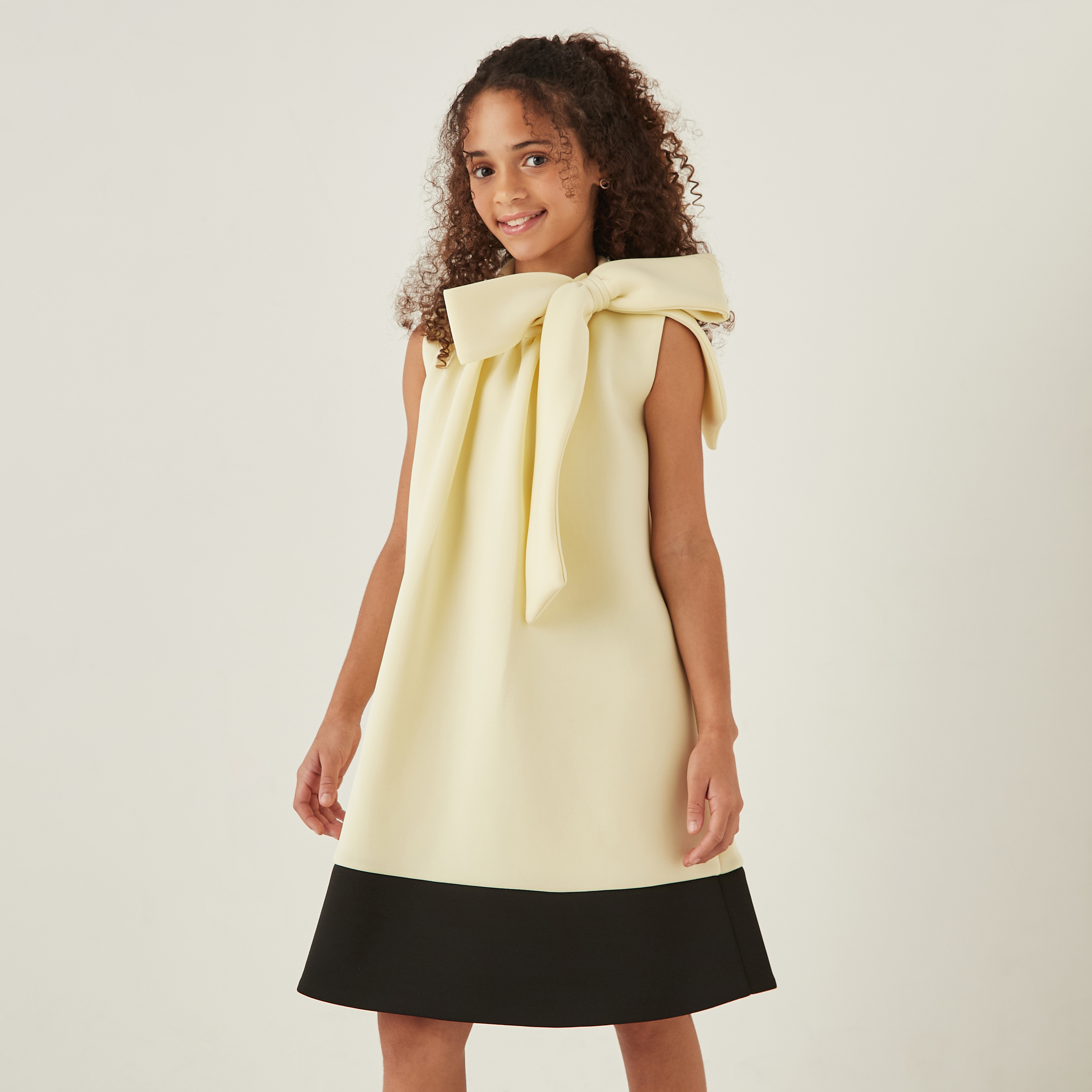 Little Golden Apple Bow Accent Sleeveless Dress with Panel Detail-girls-clothing-dressesandjumpsuits-image-1