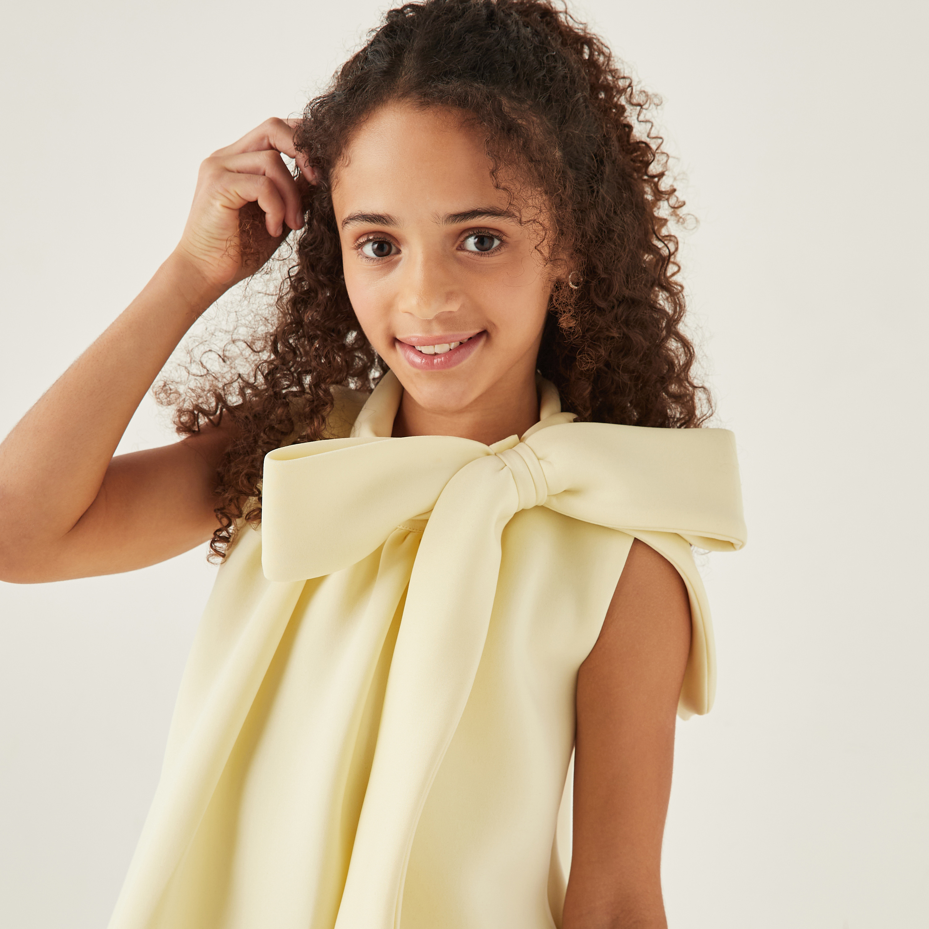Little Golden Apple Bow Accent Sleeveless Dress with Panel Detail-girls-clothing-dressesandjumpsuits-image-4