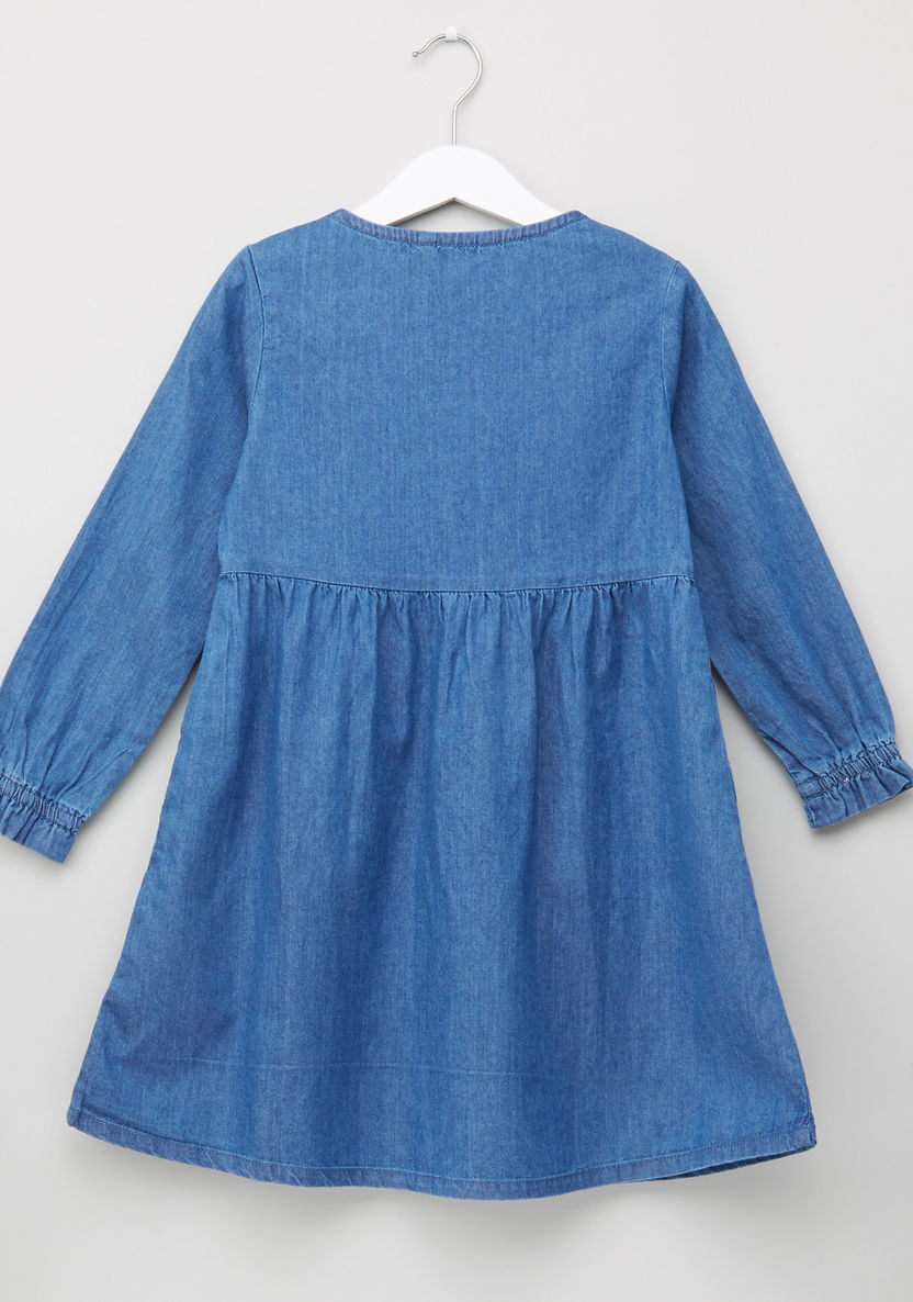 Bossini Long Sleeves Frill Detail Denim Dress-Dresses%2C Gowns and Frocks-image-2
