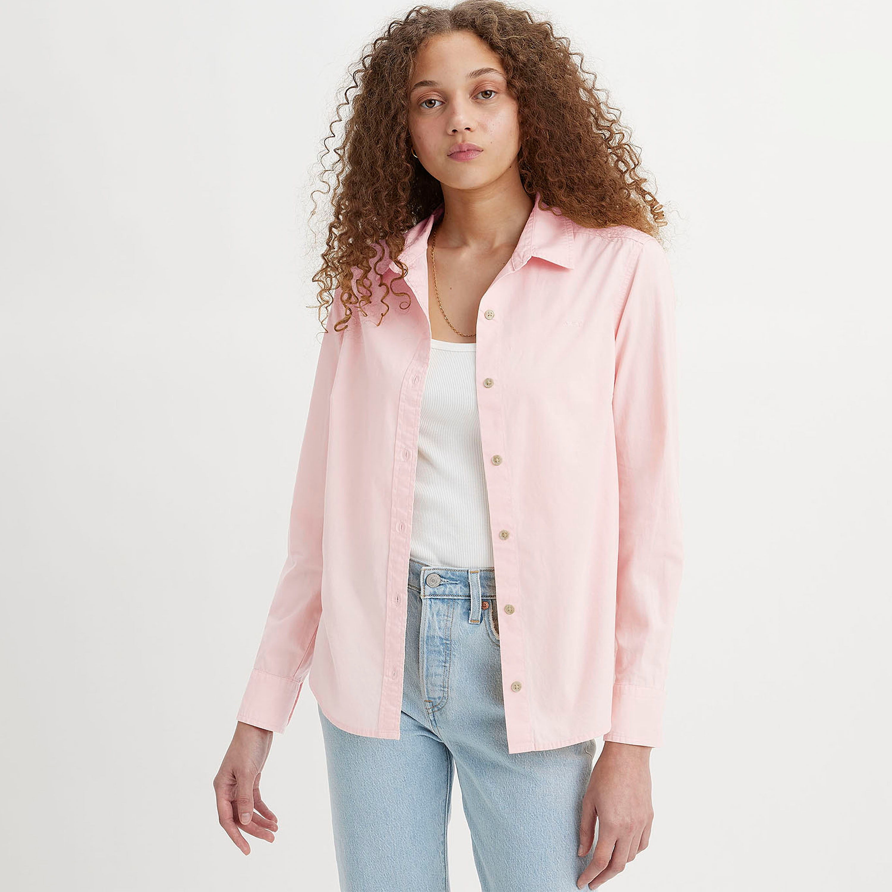 قميص نسائي سادة بياقة وأكمام طويلة من ليفايس-women-clothing-shirtsandblouses-shirts-image-1