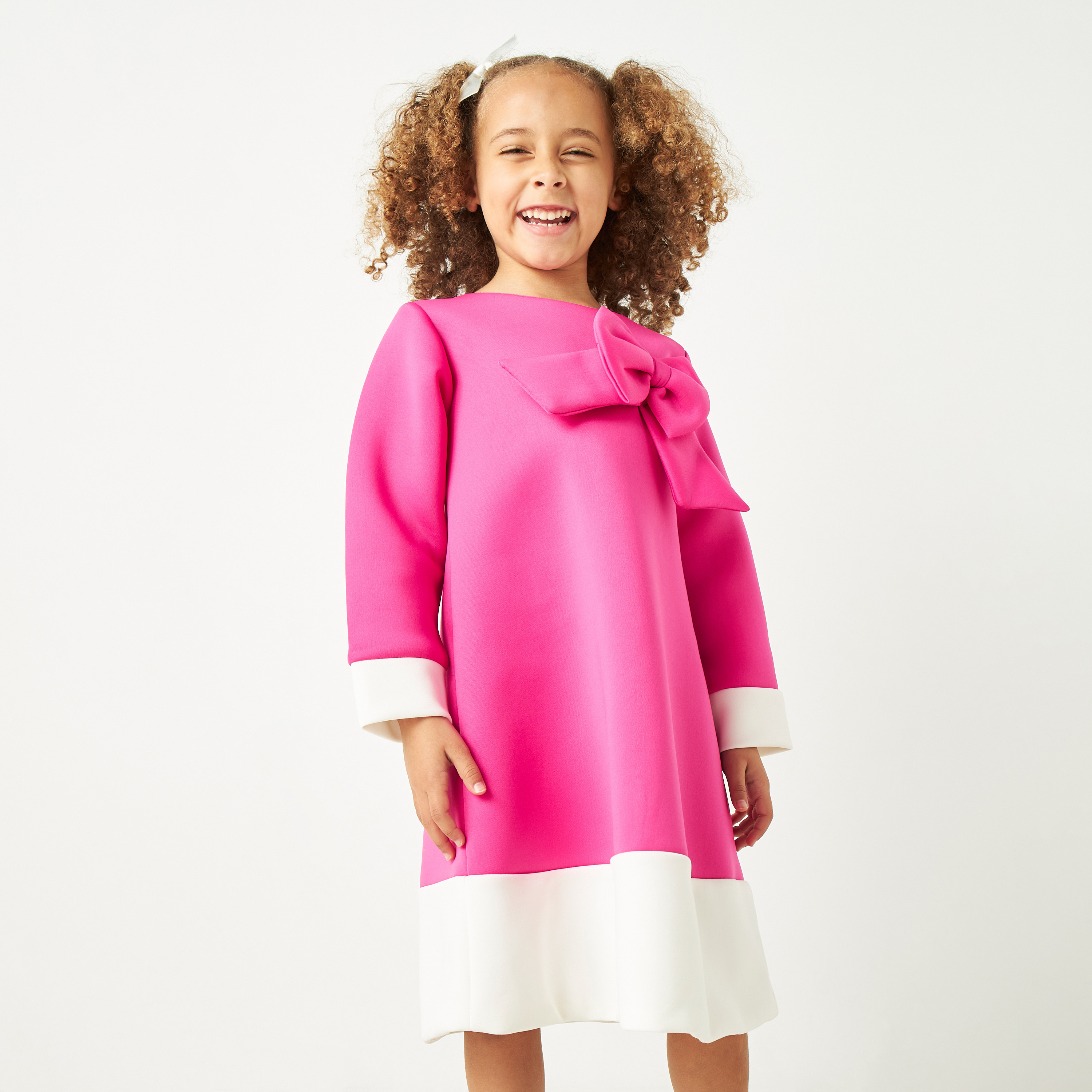 Little Golden Apple Colourblock Dress with Long Sleeves and Bow Accent-girls-clothing-dressesandjumpsuits-image-2