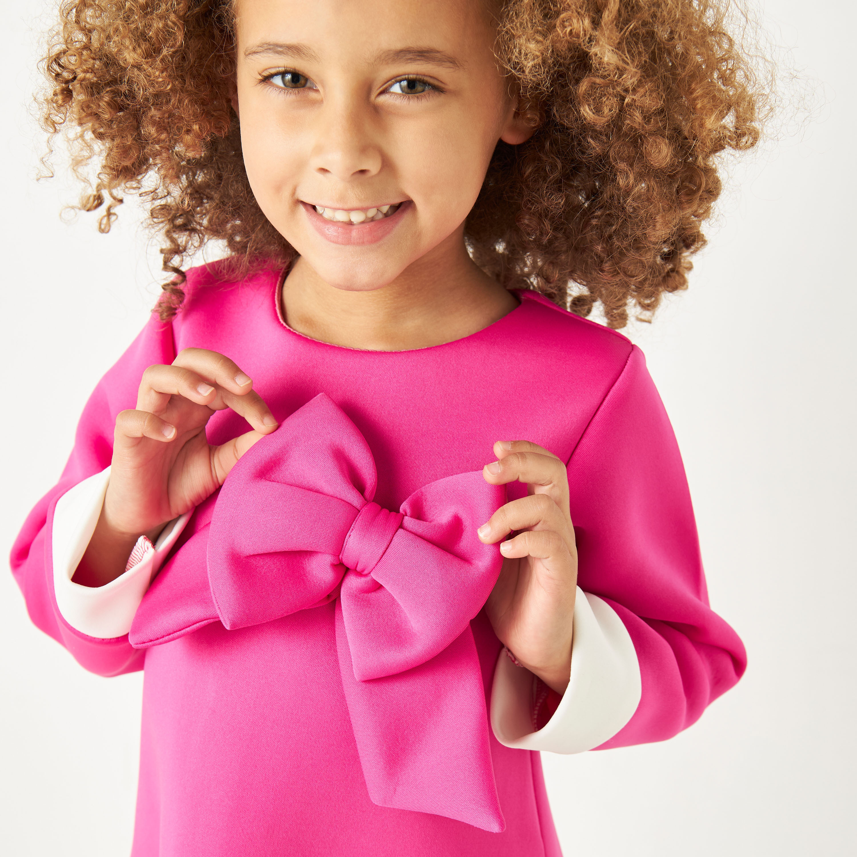 Little Golden Apple Colourblock Dress with Long Sleeves and Bow Accent-girls-clothing-dressesandjumpsuits-image-4