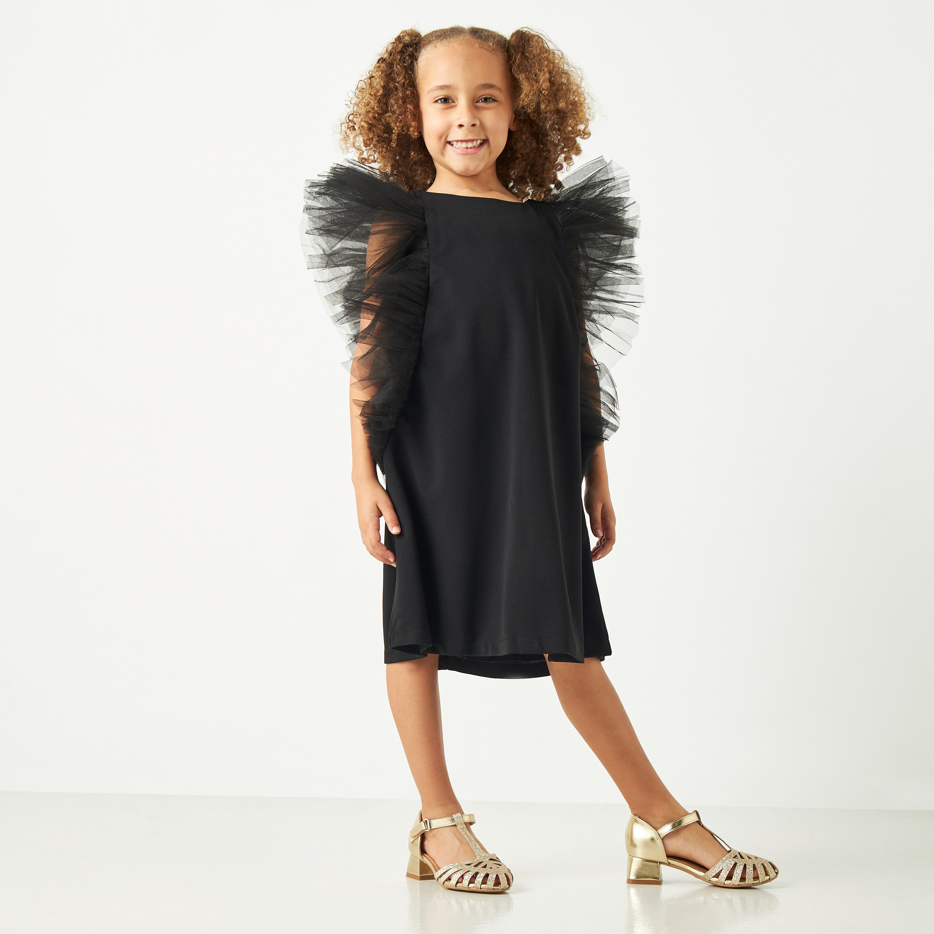 فستان سادة بأكمام بكشكش من ليتل جولدن أبل-girls-clothing-dressesandjumpsuits-image-3