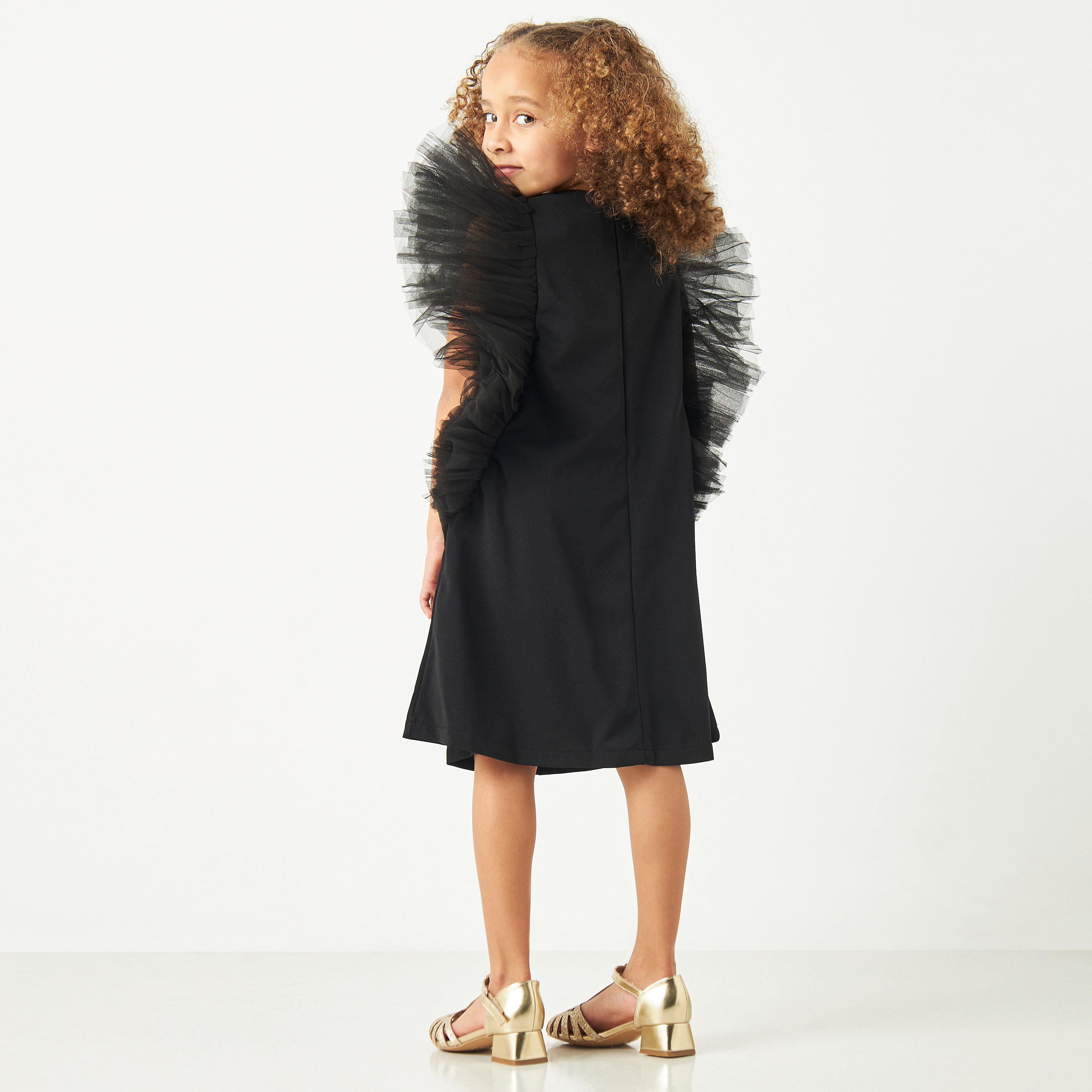 Little Golden Apple Solid Dress with Ruffle Sleeves-girls-clothing-dressesandjumpsuits-image-3