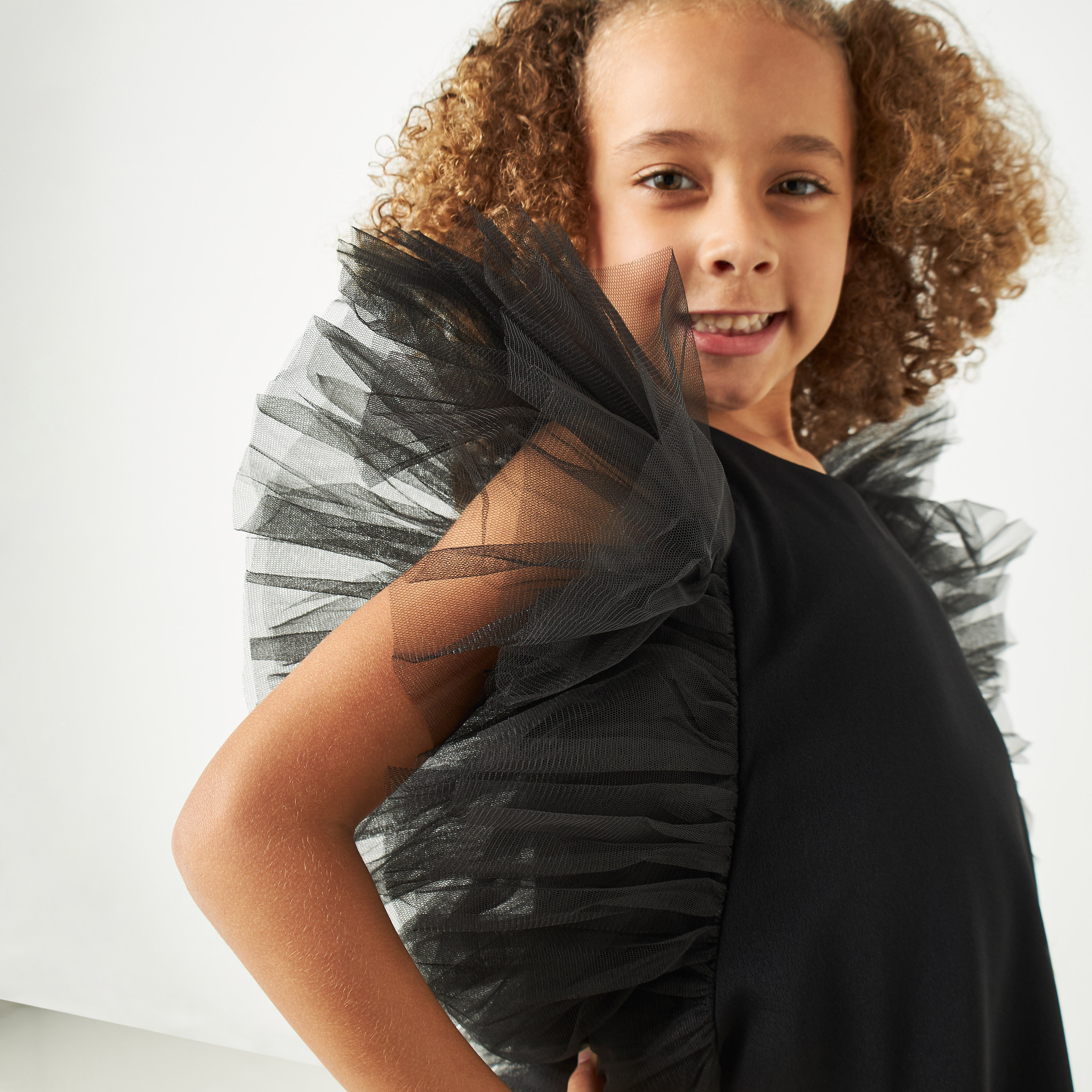 Little Golden Apple Solid Dress with Ruffle Sleeves-girls-clothing-dressesandjumpsuits-image-4