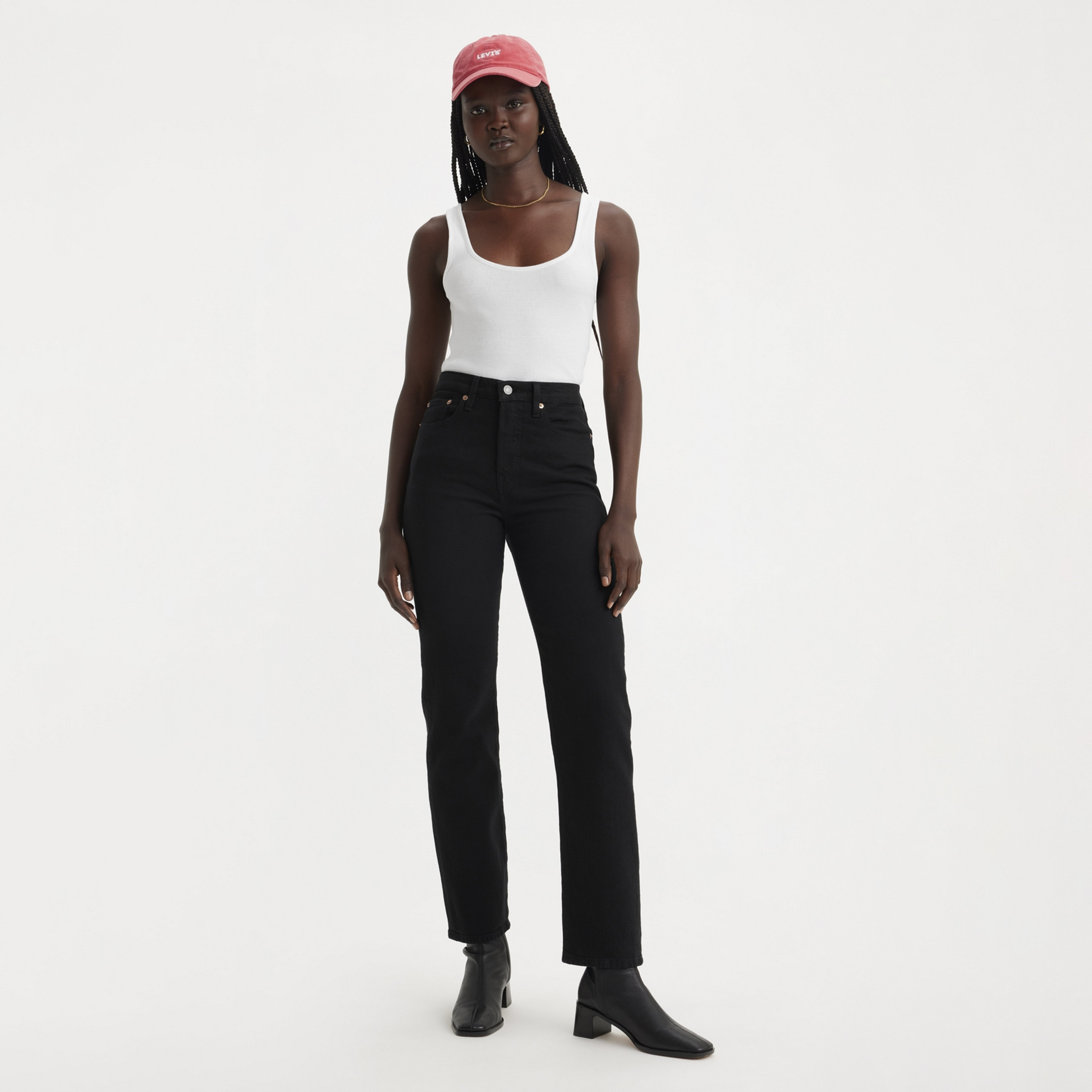 بنطلون جينز نسائي 505 بقصة ضيقة اسود بخمسة جيوب مقاس 32 سم من ليفايس-women-clothing-bottoms-jeans-image-2