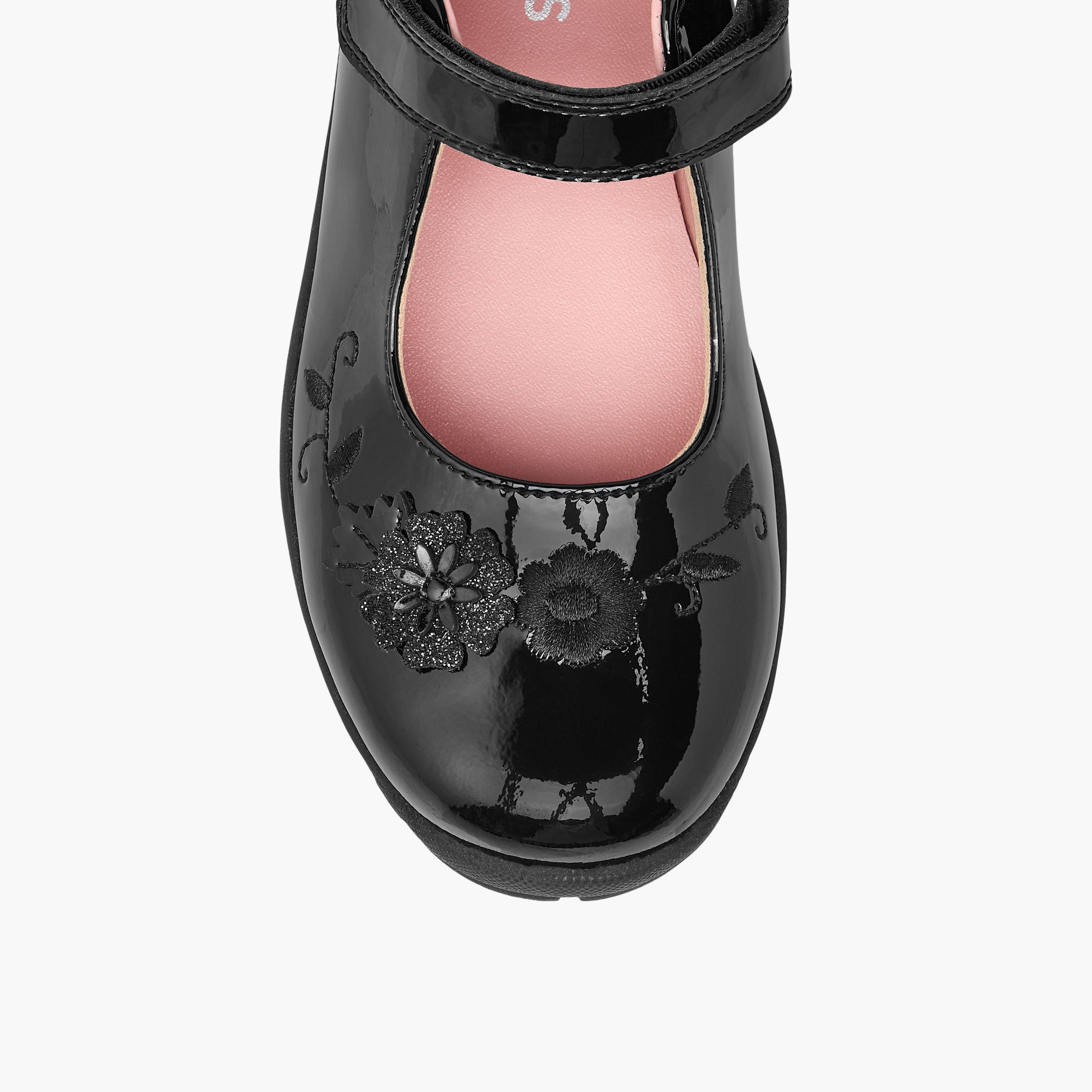 Juniors Floral Embroidered Mary Jane School Shoes with Hook and Loop Closure-girls-shoes-schoolshoes-image-4