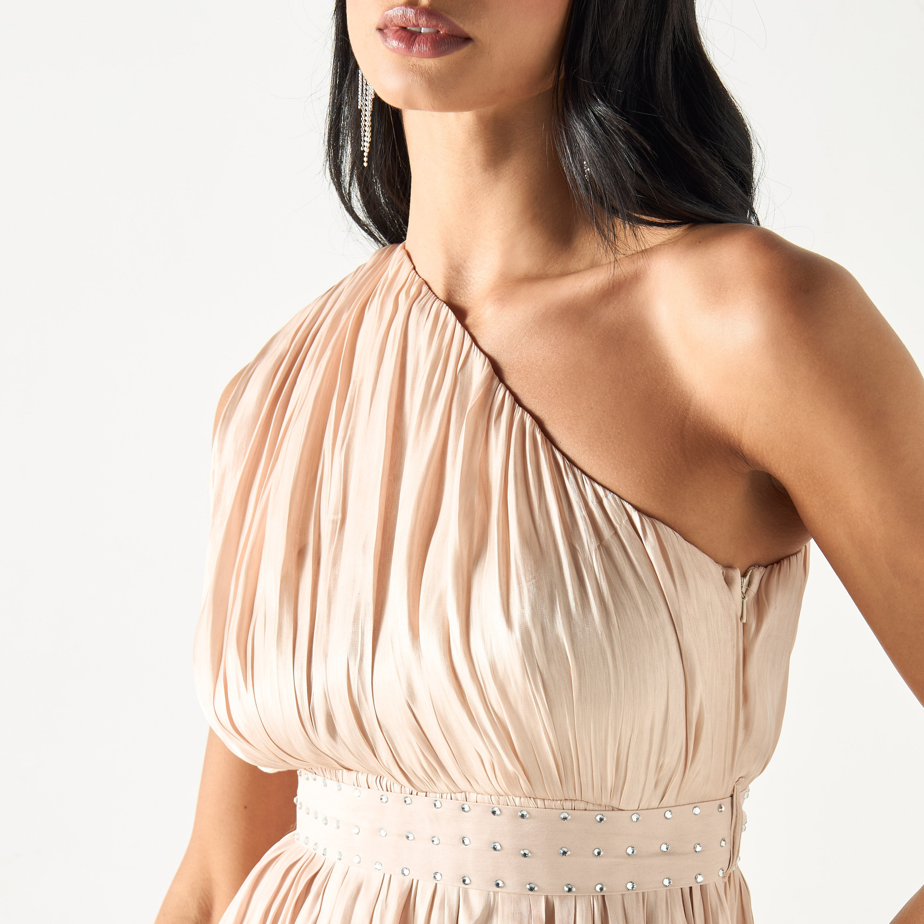 فستان طويل مزين بكتف واحد مع سترة طويلة وحزام رباط-women-clothing-dresses-image-8