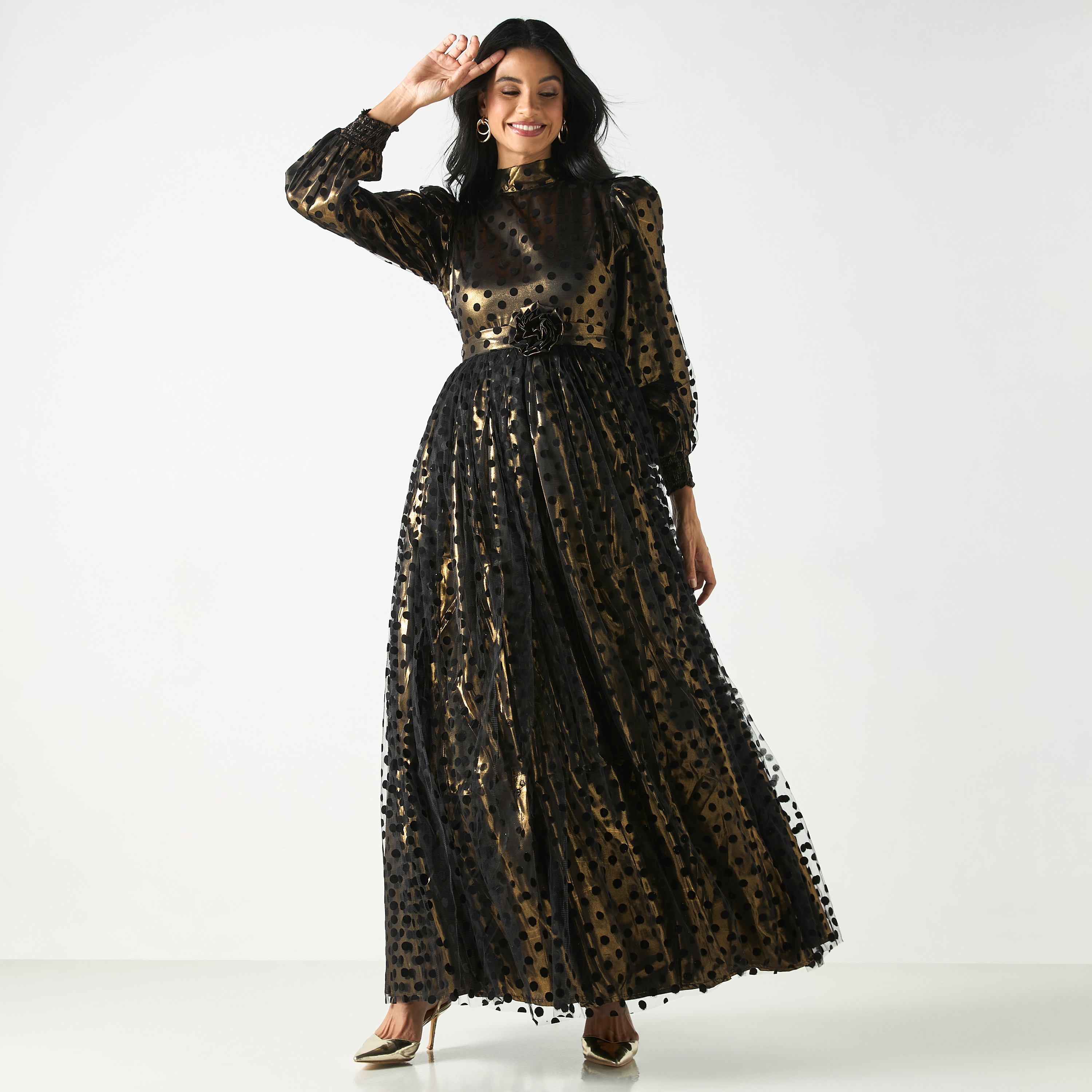فستان طويل منقط برباط-women-clothing-dresses-image-2
