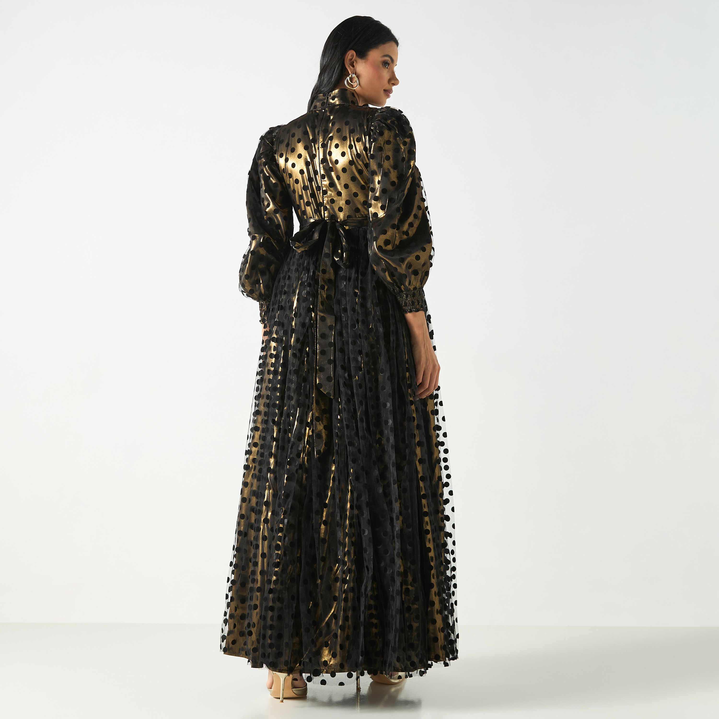 All-Over Polka Dot Maxi Dress with Bow Tie-Up Detail-women-clothing-dresses-image-3