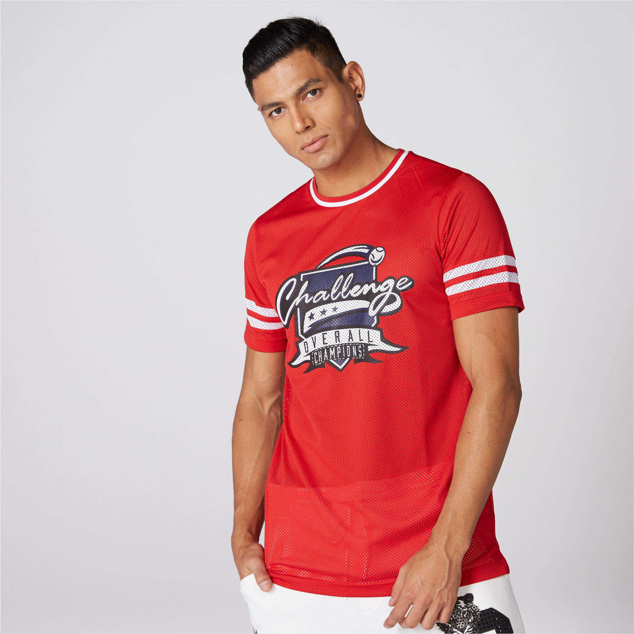 Printed Mesh T-Shirt with Round Neck and Short Sleeves-men-clothing-tshirtsandpolos-tshirts-image-1