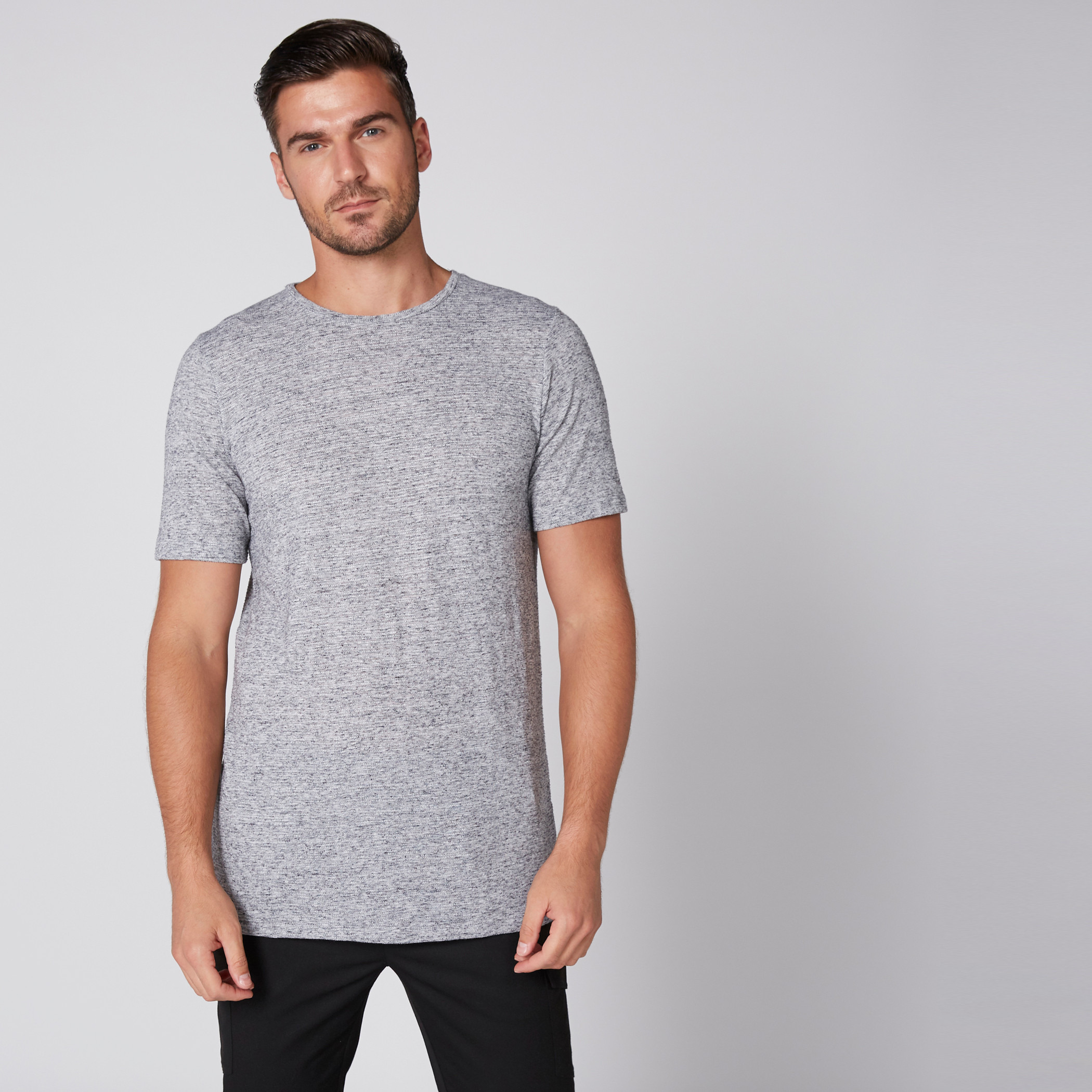 Round Neck Longline T Shirt with Short Sleeves