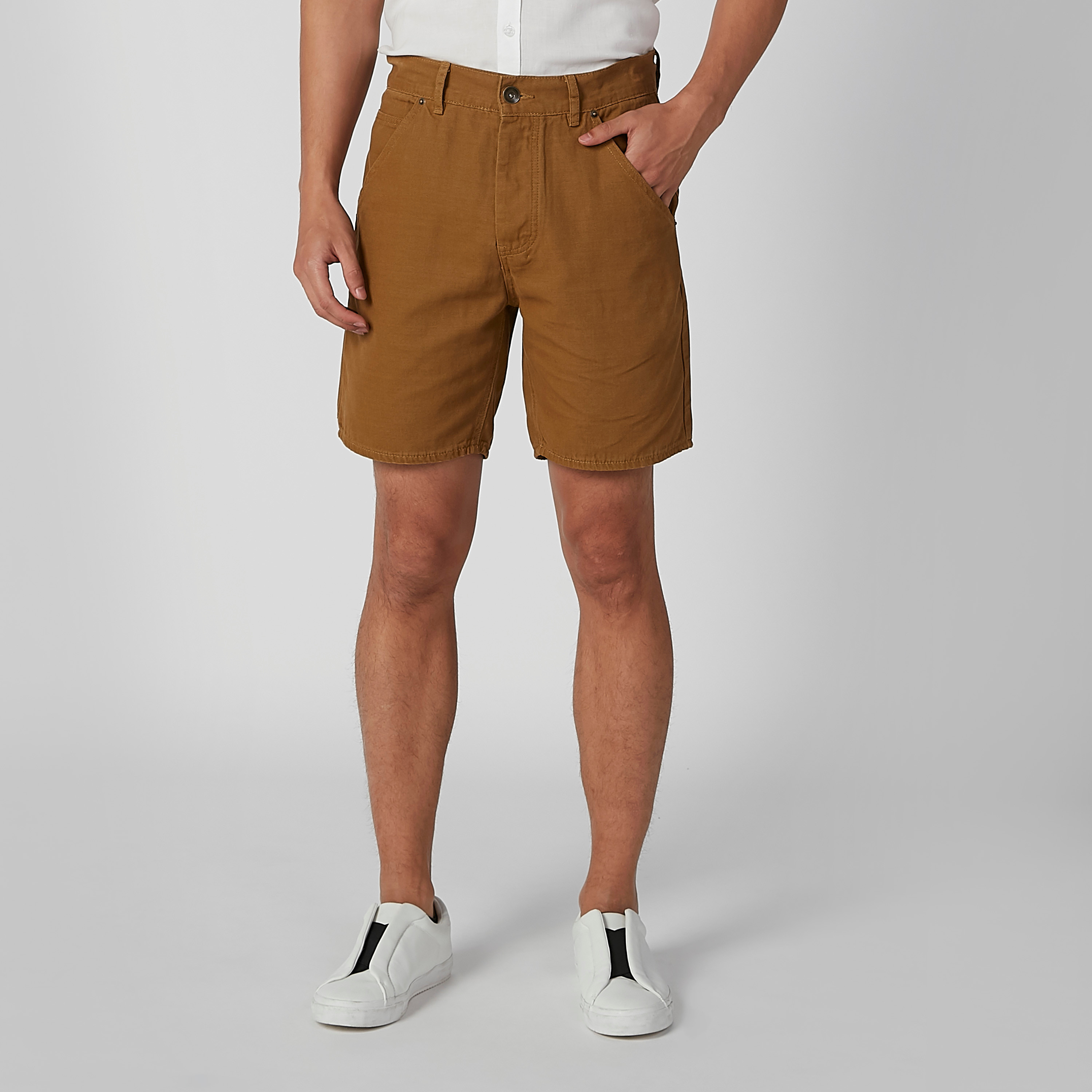 Slim Fit Plain Shorts with Pocket Detail and Belt Loops-men-clothing-bottoms-shorts-image-1