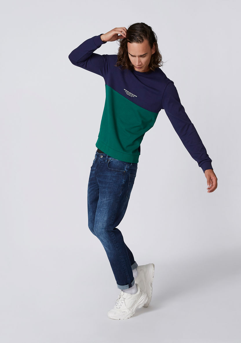 Printed Sweatshirt with Round Neck and Long Sleeves-Cardigans and Sweaters-image-2