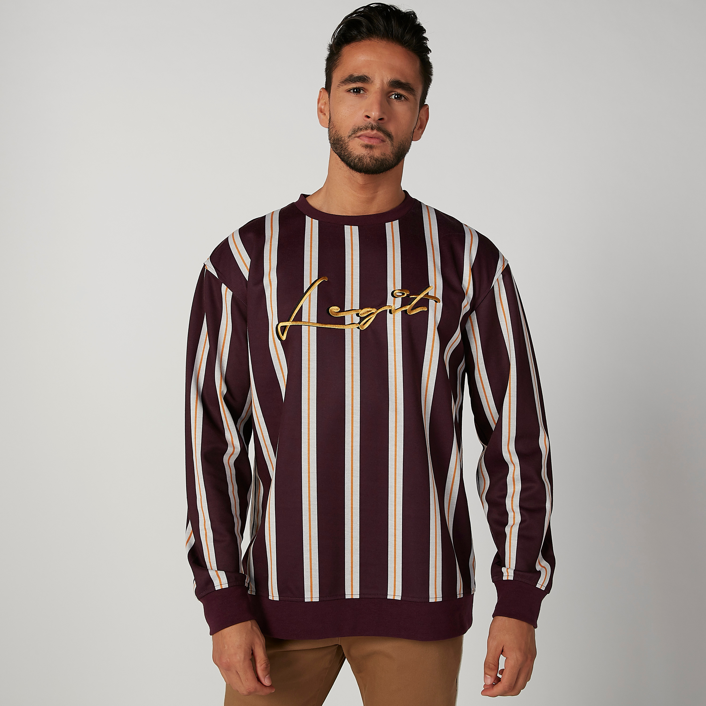 كنزة مخططة بياقة ضيقة وأكمام طويلة-men-winterwear-hoodiesandsweatshirts-image-1