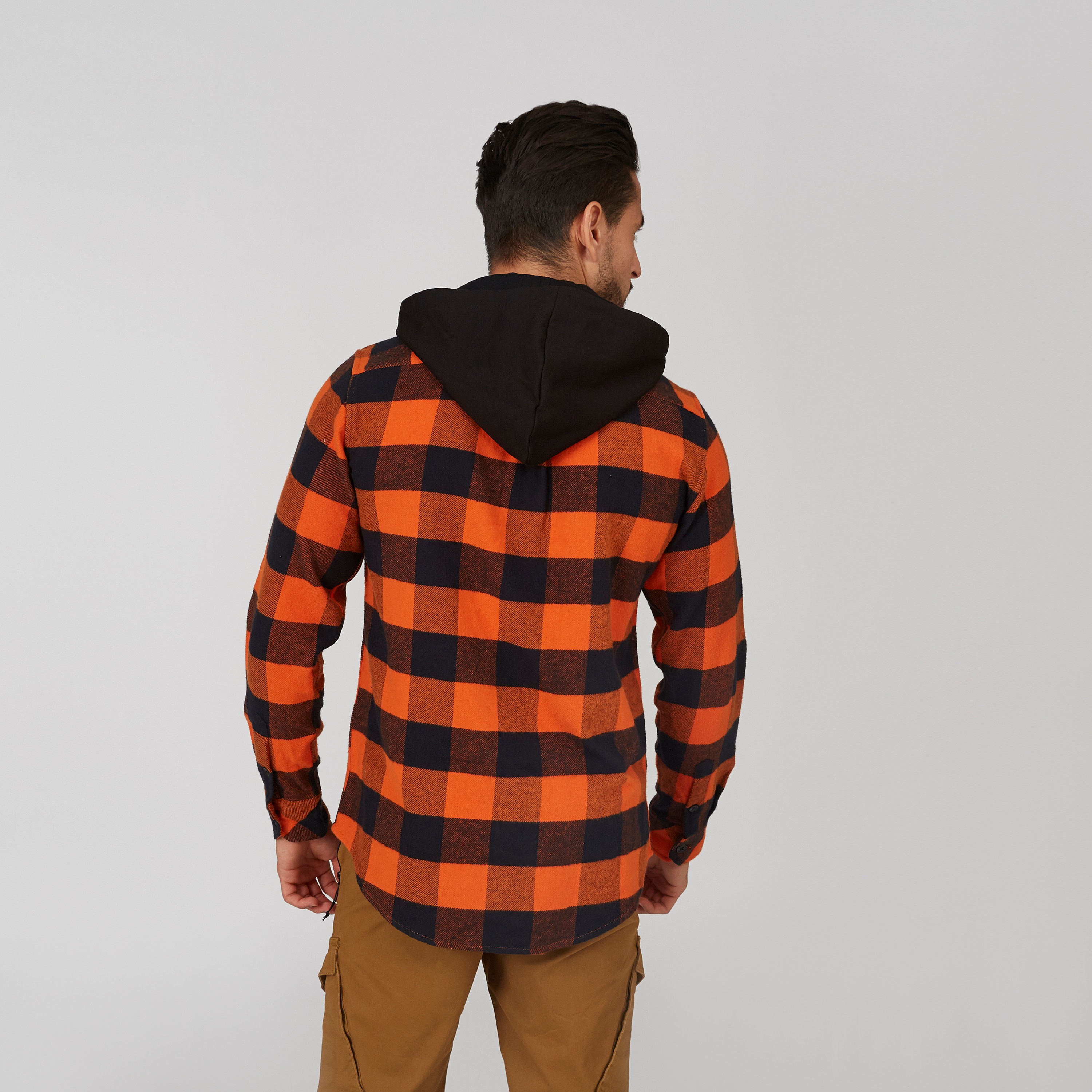 Checked Shirt with Buttoned Flap Pockets and Drawstring Hood-men-clothing-shirts-image-2