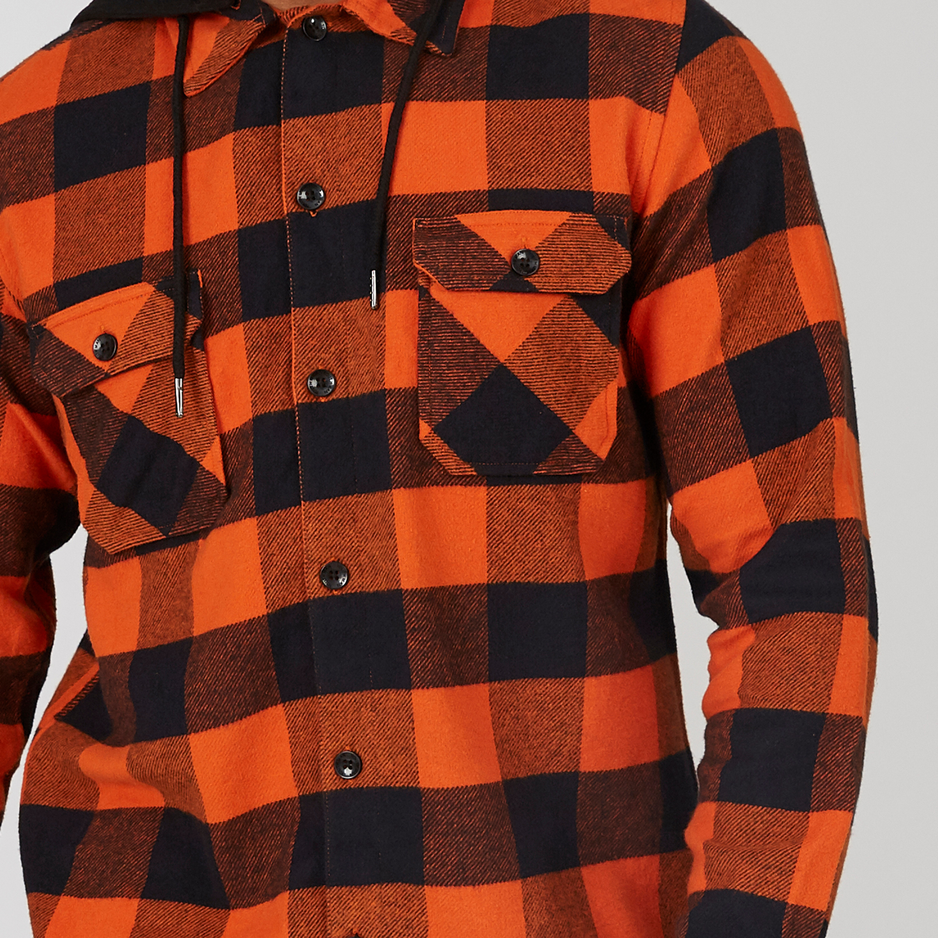Checked Shirt with Buttoned Flap Pockets and Drawstring Hood-men-clothing-shirts-image-5