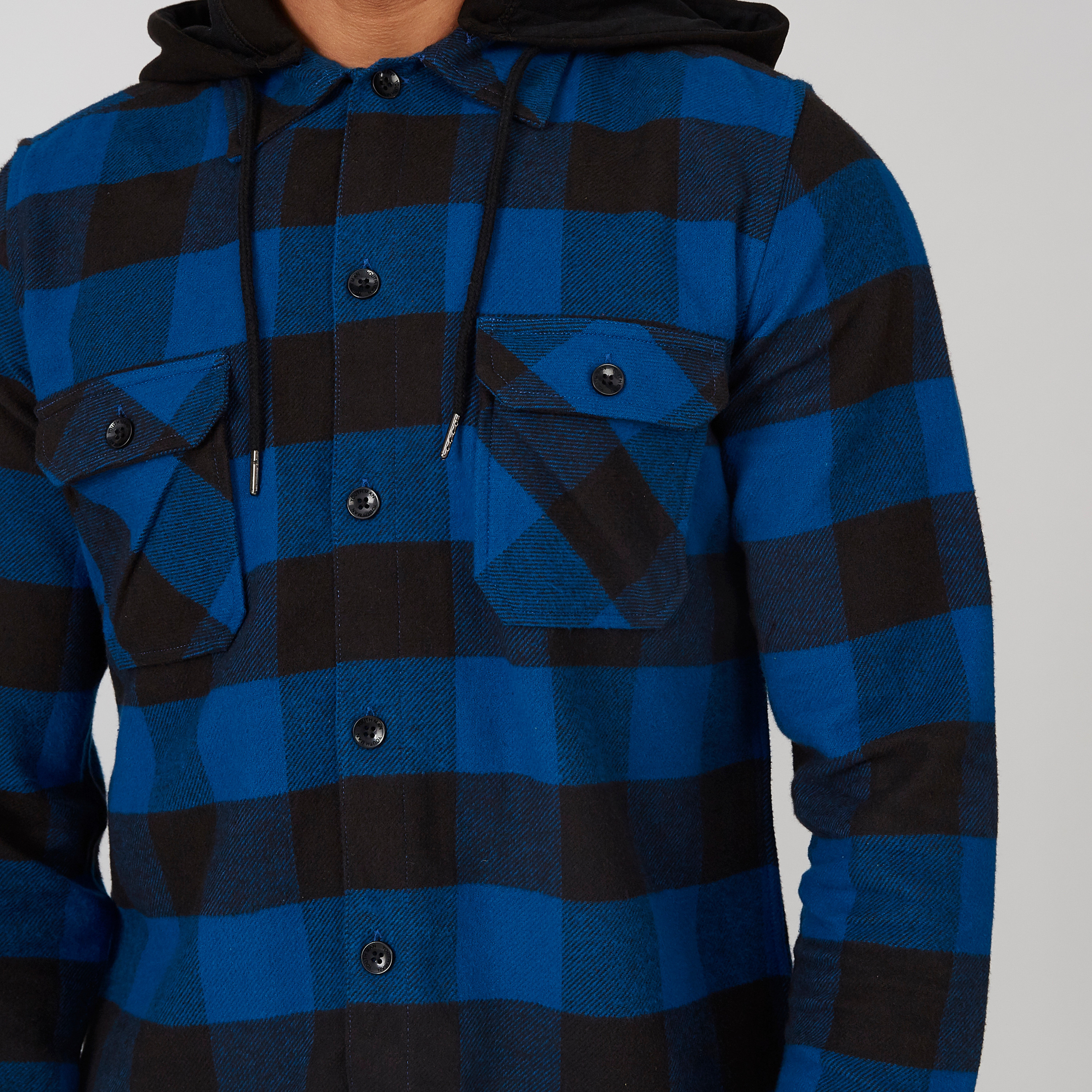 Checked Shirt with Buttoned Flap Pockets and Drawstring Hood-men-clothing-shirts-image-5