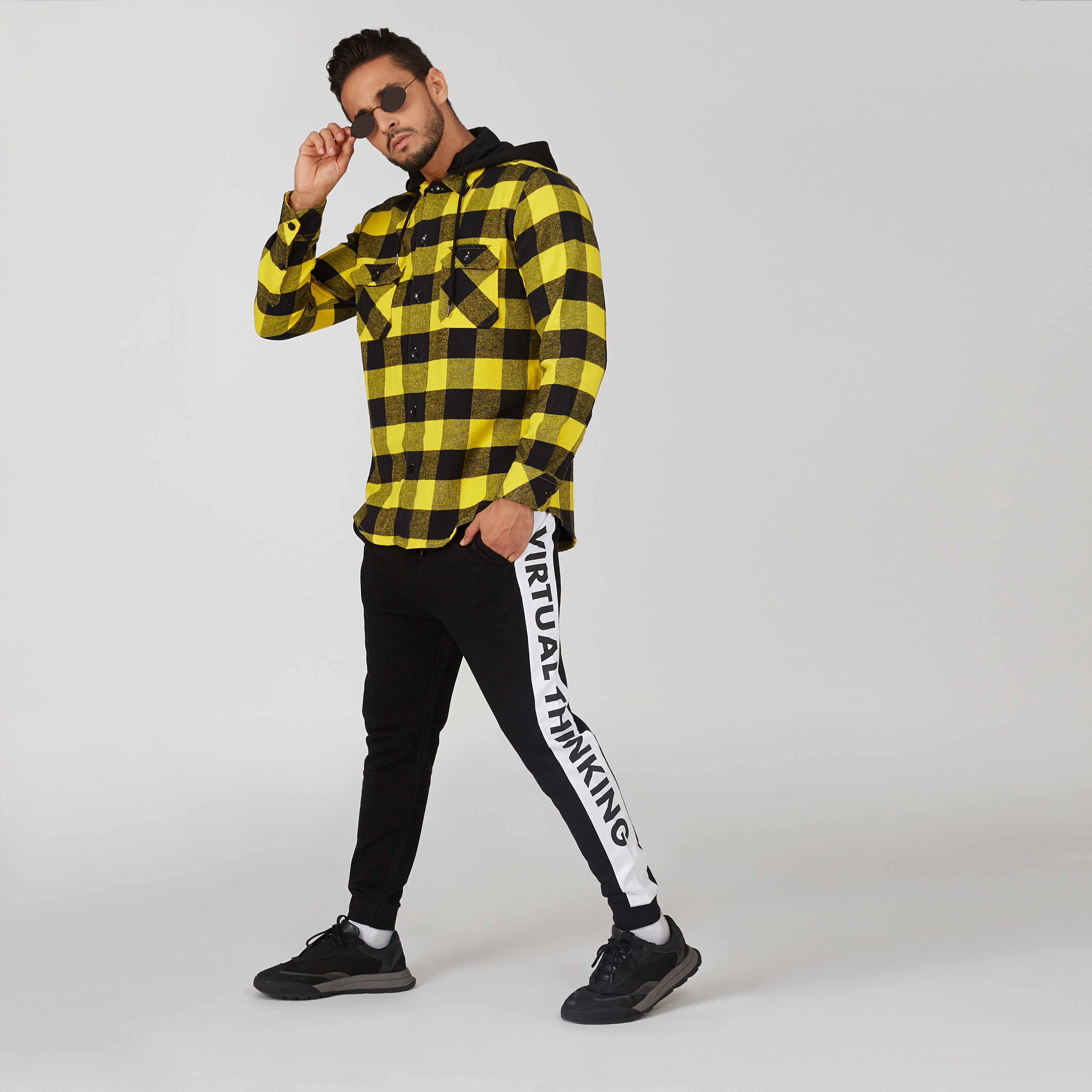 Checked Shirt with Buttoned Flap Pockets and Drawstring Hood-men-clothing-shirts-image-13