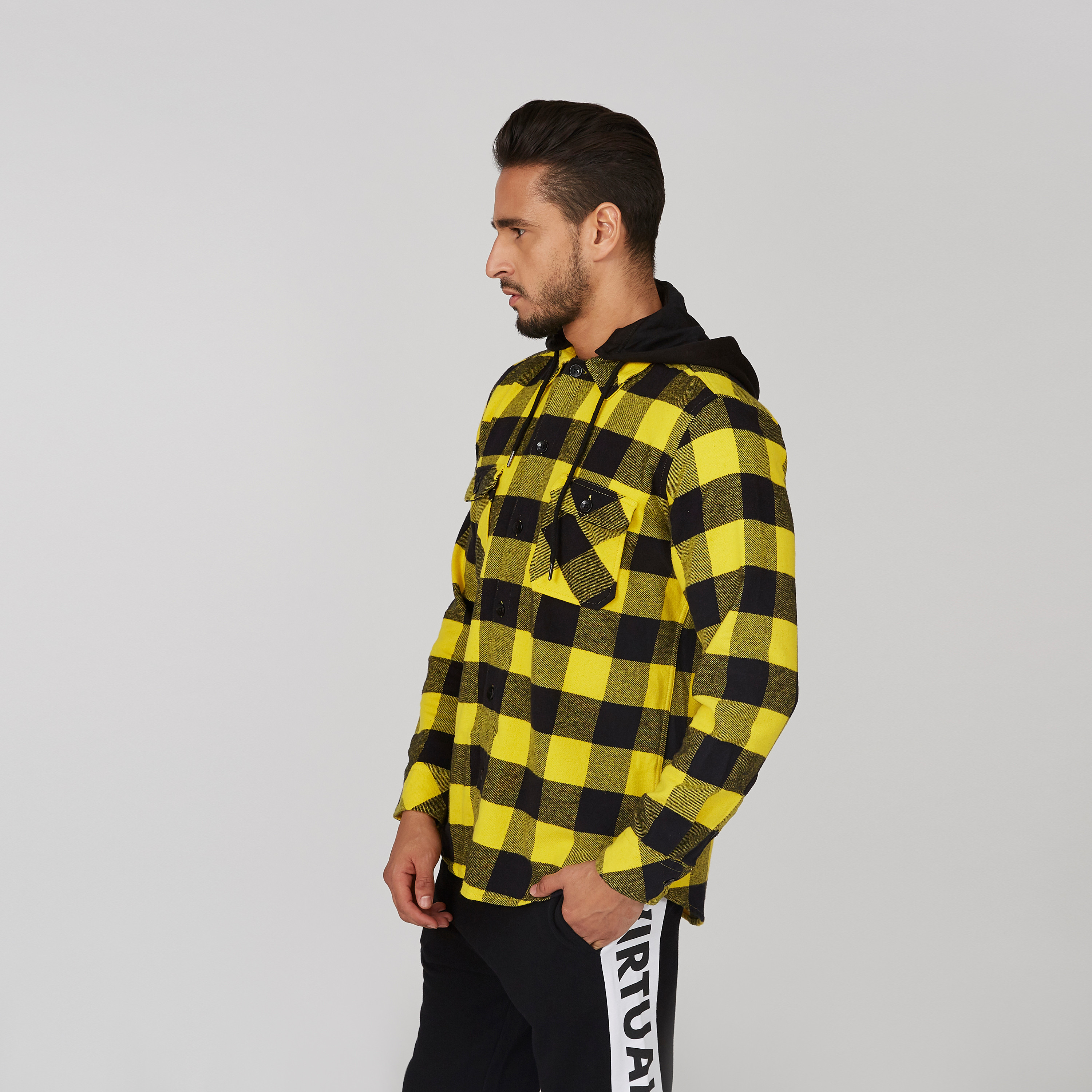 Checked Shirt with Buttoned Flap Pockets and Drawstring Hood-men-clothing-shirts-image-14