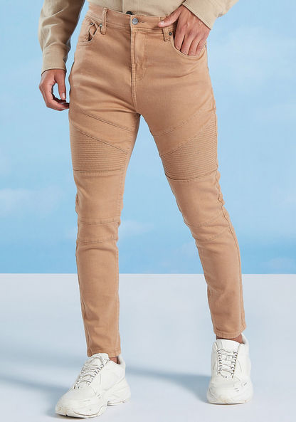 Skinny Fit Full Length Textured Mid-Rise Jeans with Pockets
