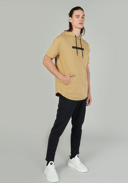 Slim Fit Textured T-shirt with Short Sleeves and Hood