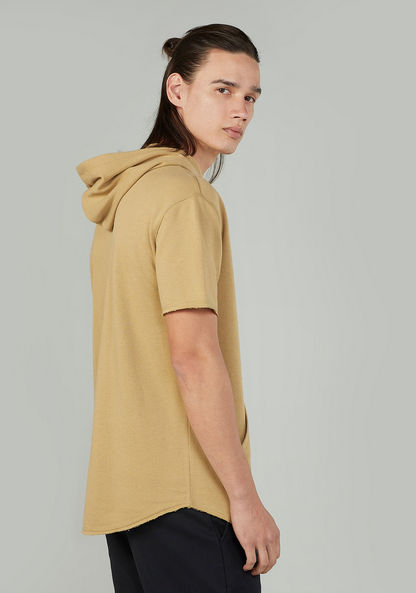 Slim Fit Textured T-shirt with Short Sleeves and Hood