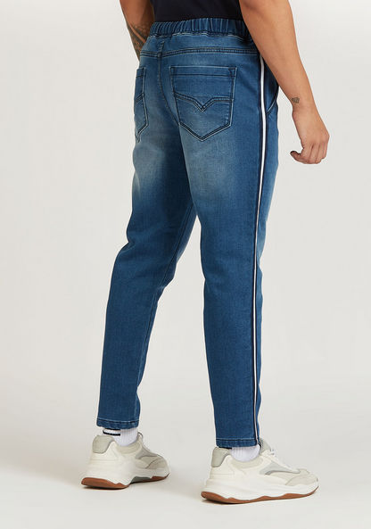 Tape Detail Denim Pants with Pockets and Drawstring Closure