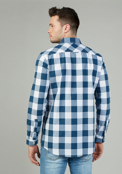 Slim Fit Chequered Shirt with Spread Collar and Long Sleeves