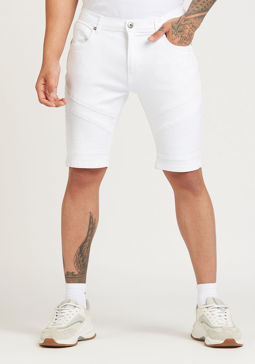 Textured Mid-Rise Shorts with Pocket Detail and Belt Loops-Shorts-image-0