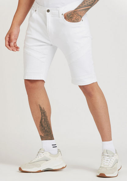 Textured Mid-Rise Shorts with Pocket Detail and Belt Loops