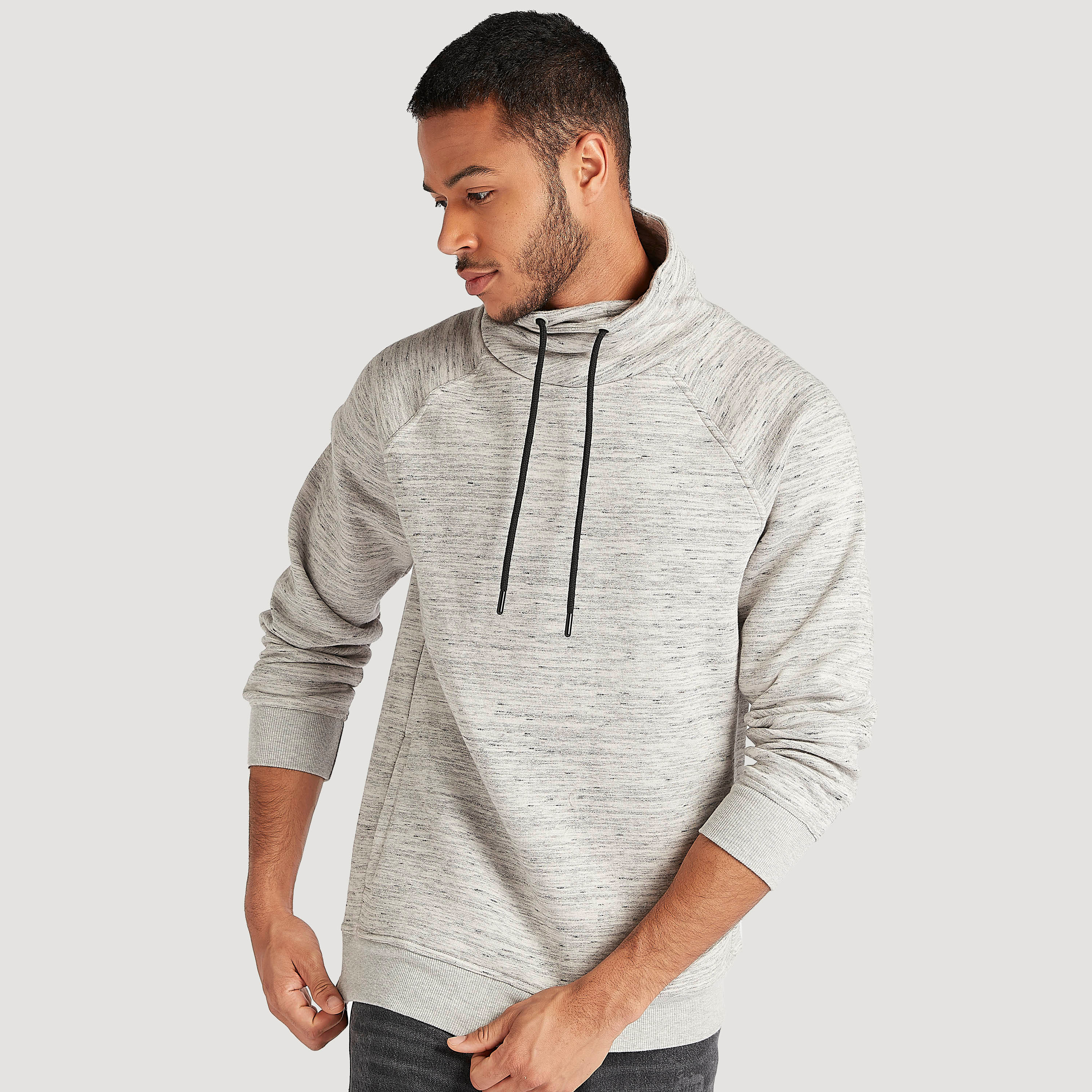 Buy Men s Sustainable Textured Cowl Neck Sweatshirt with Kangaroo Pocket Online Centrepoint Qatar